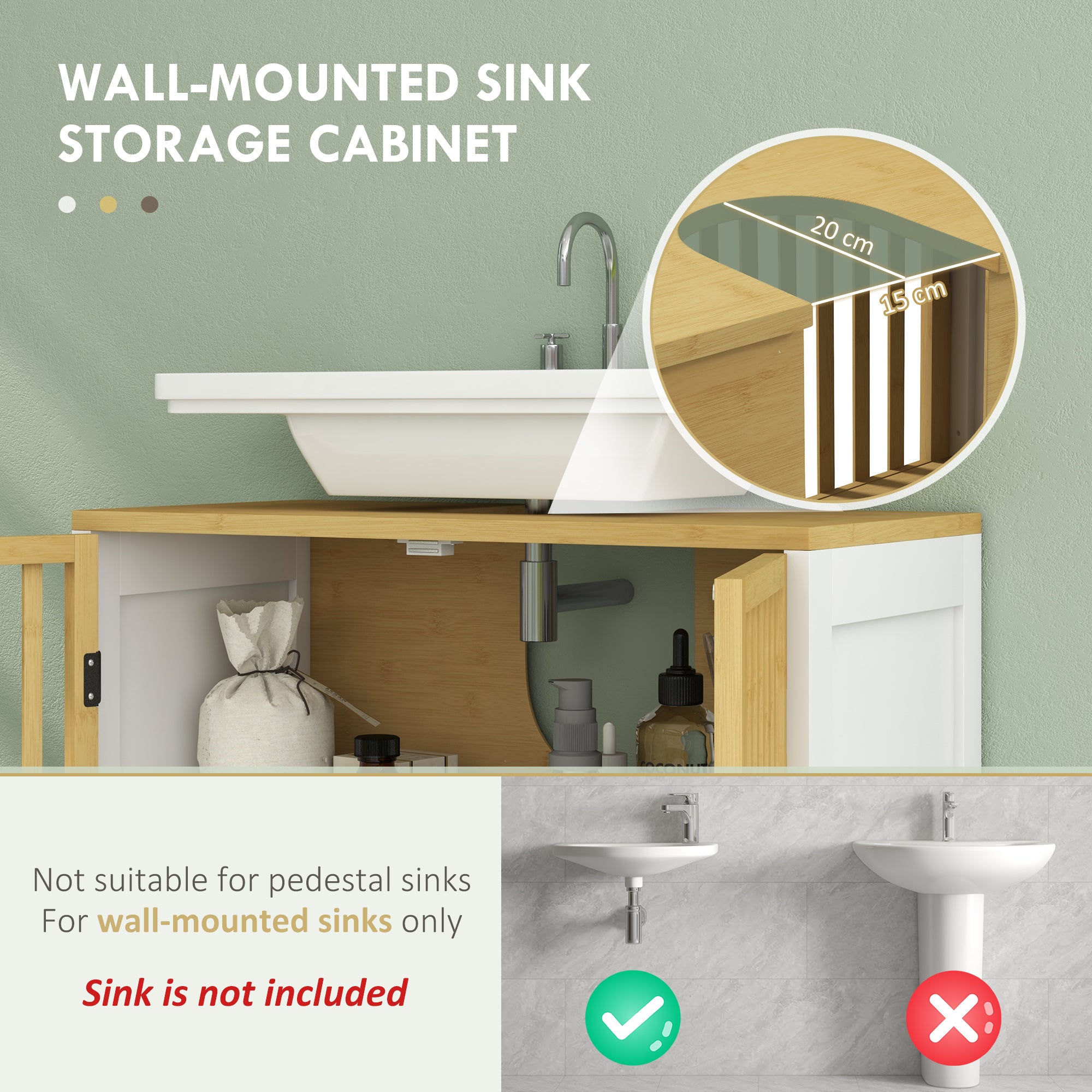 Bamboo-Blend Retro Cut-Out Under Sink Cabinet