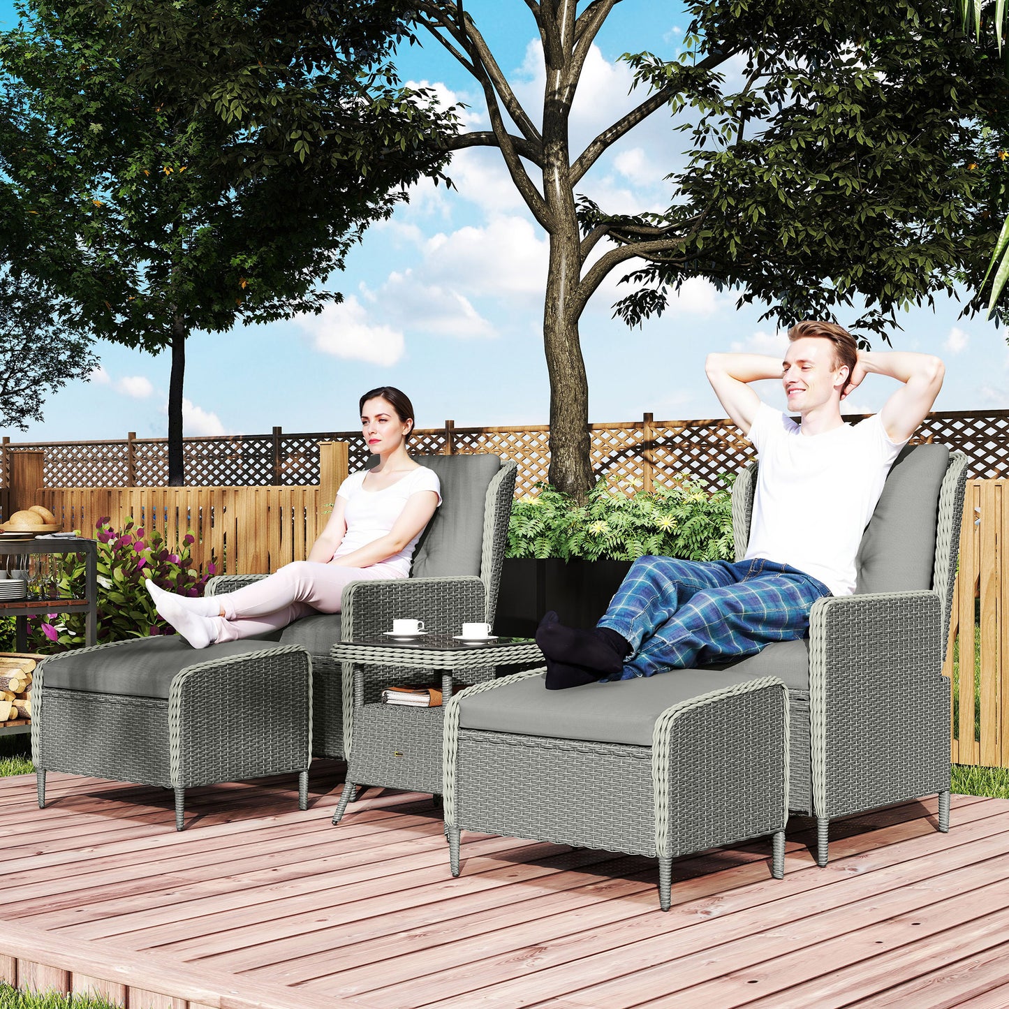 Five-Piece Reclining Rattan Chair Set - Charcoal Grey