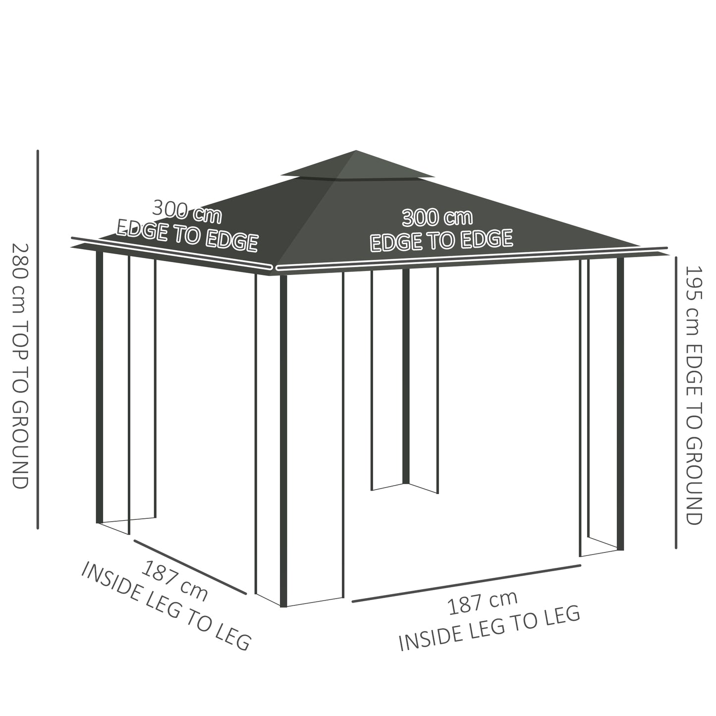 3 x 3(m) Steel Frame Double Roof Garden Gazebo - 3 Colour Options