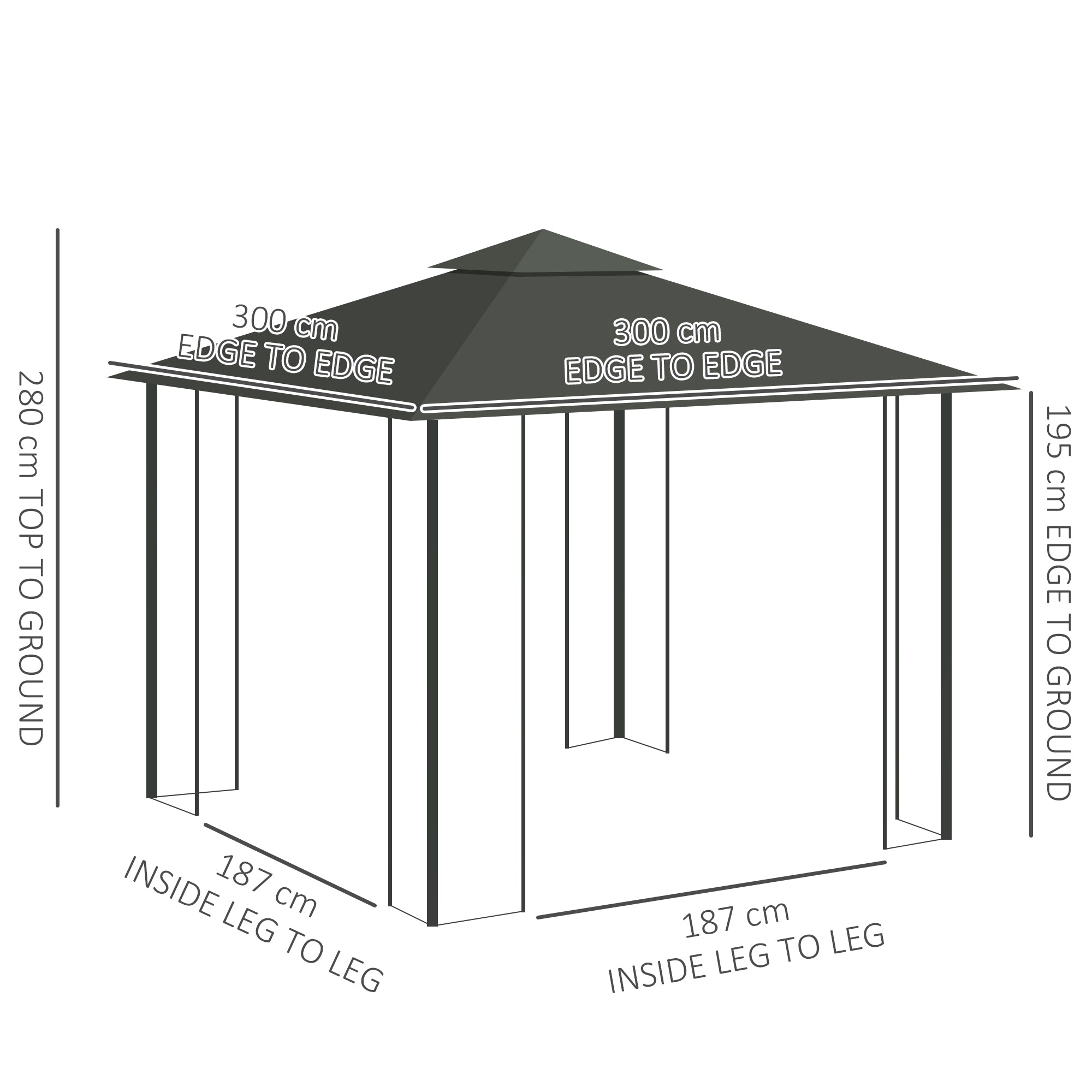 3 x 3(m) Steel Frame Double Roof Garden Gazebo - 3 Colour Options