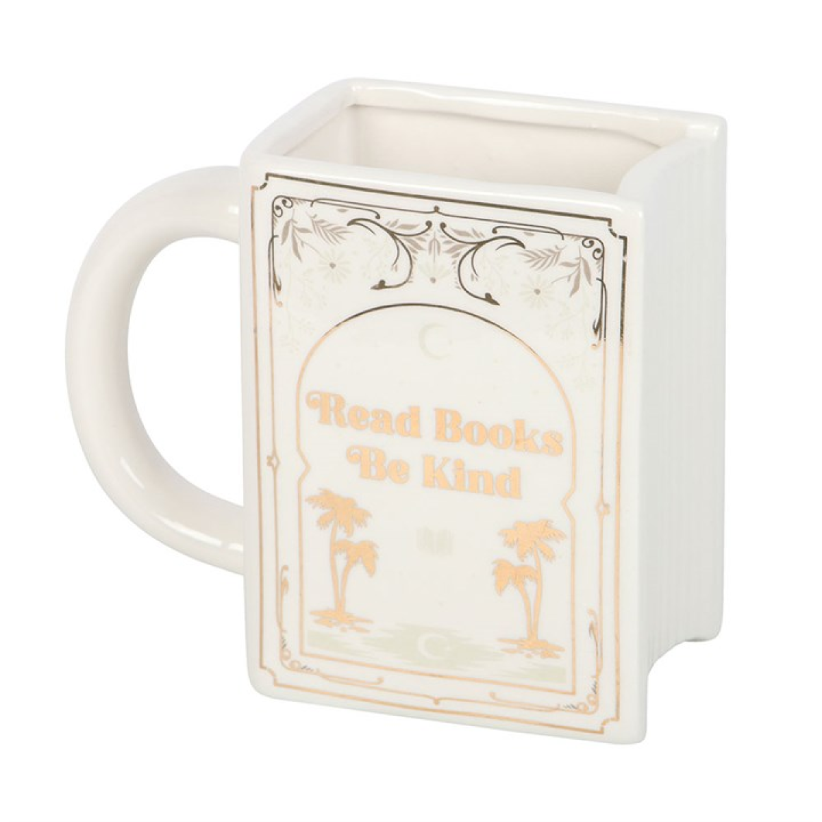 Read Books Be Kind White Book Shaped Mug