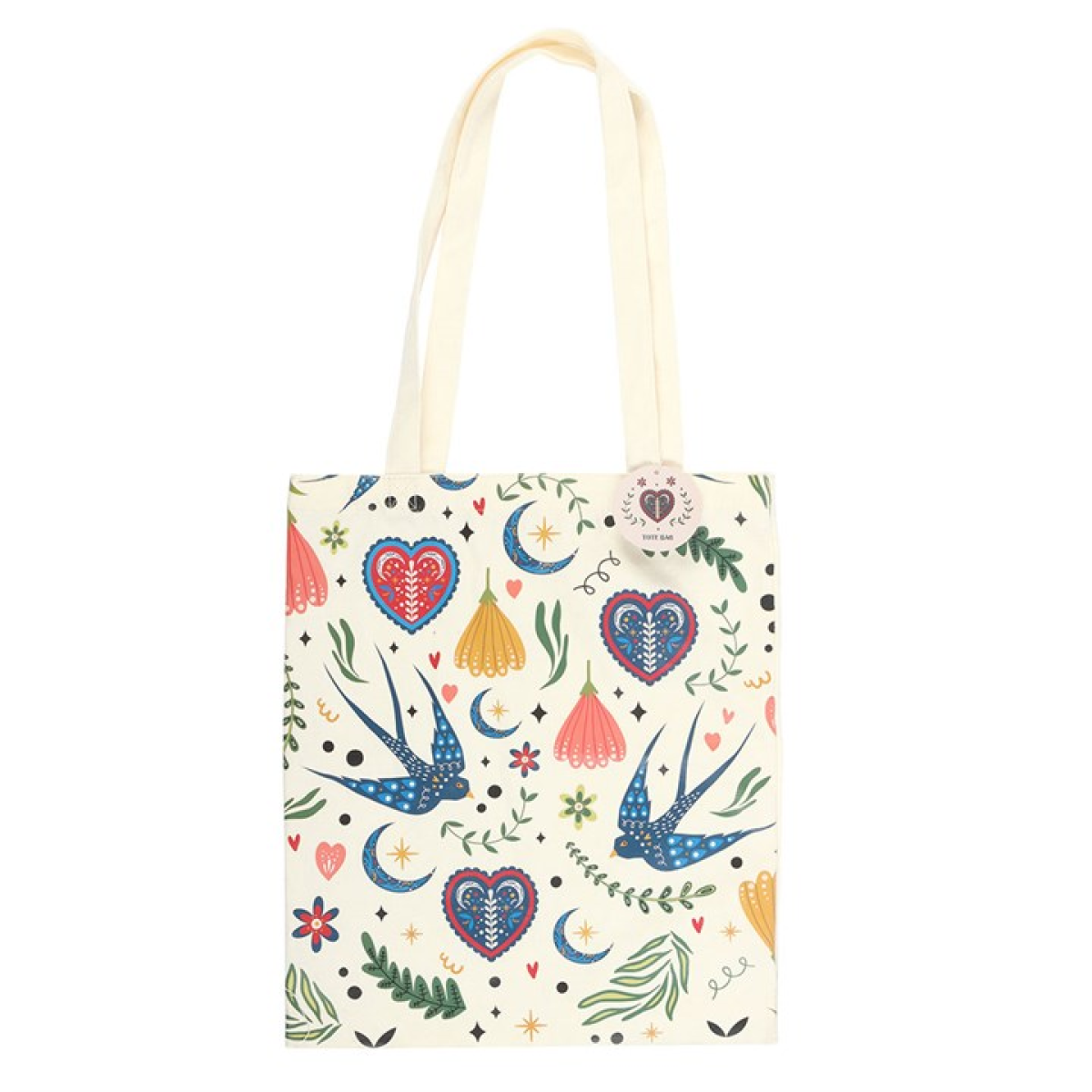 Cream Folk Print Polycotton Tote Bag