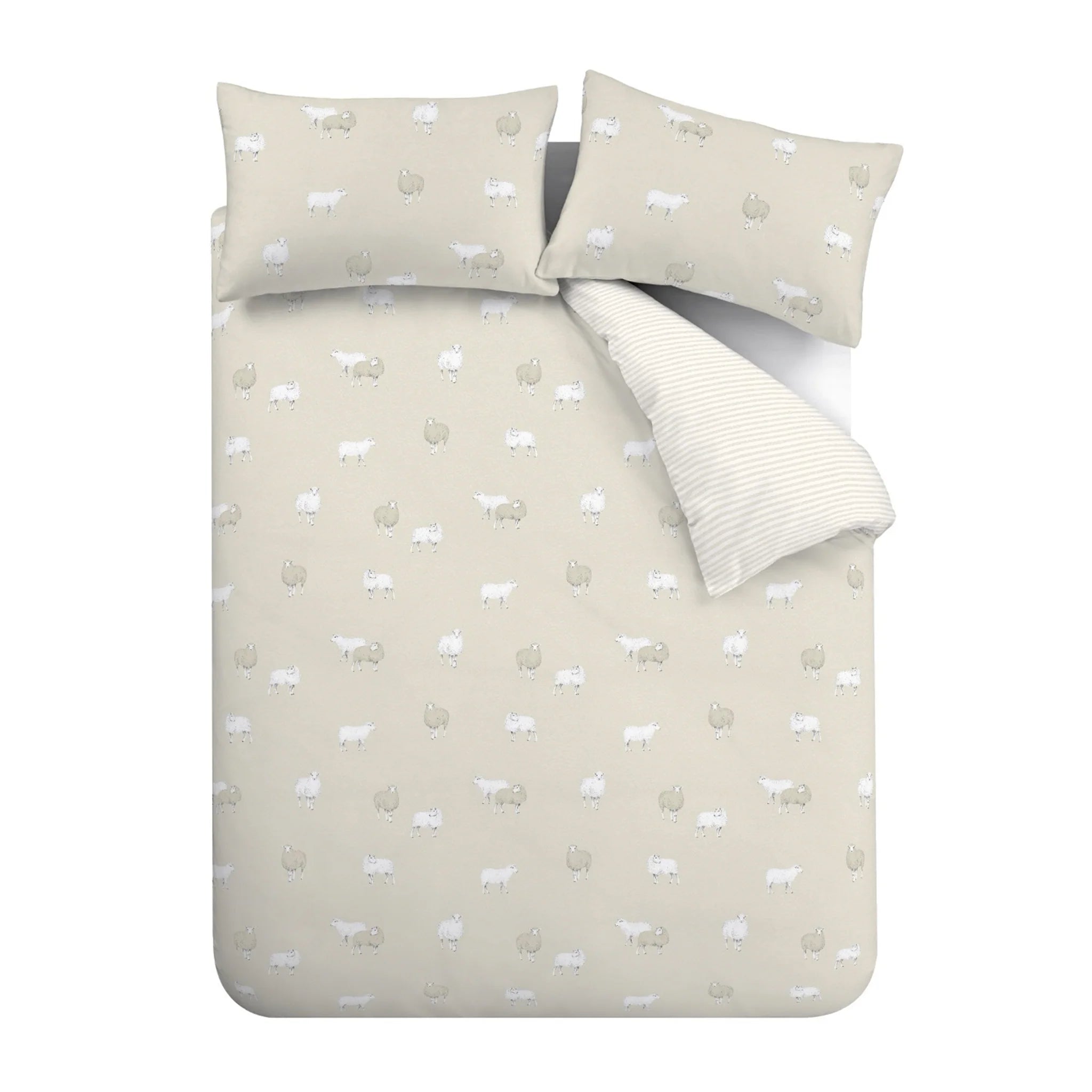 Brushed Cotton Sheep Reversible Duvet Cover Set in Natural by Catherine Lansfield