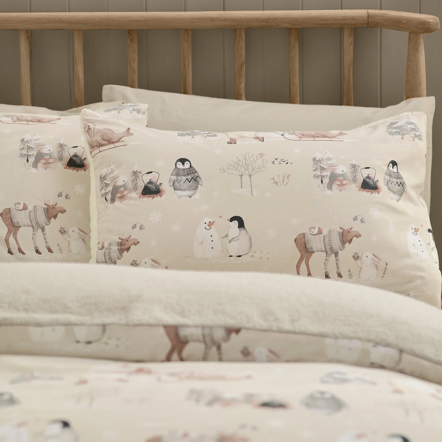 Winter Friends Sherpa Duvet Cover Set in Natural by Catherine Lansfield