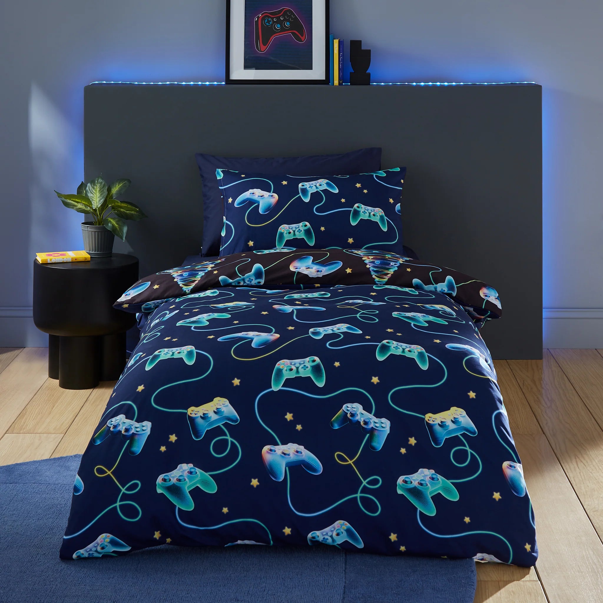 Christmas Gamer So Soft Reversible Duvet Cover Set in Navy Blue by Catherine Lansfield