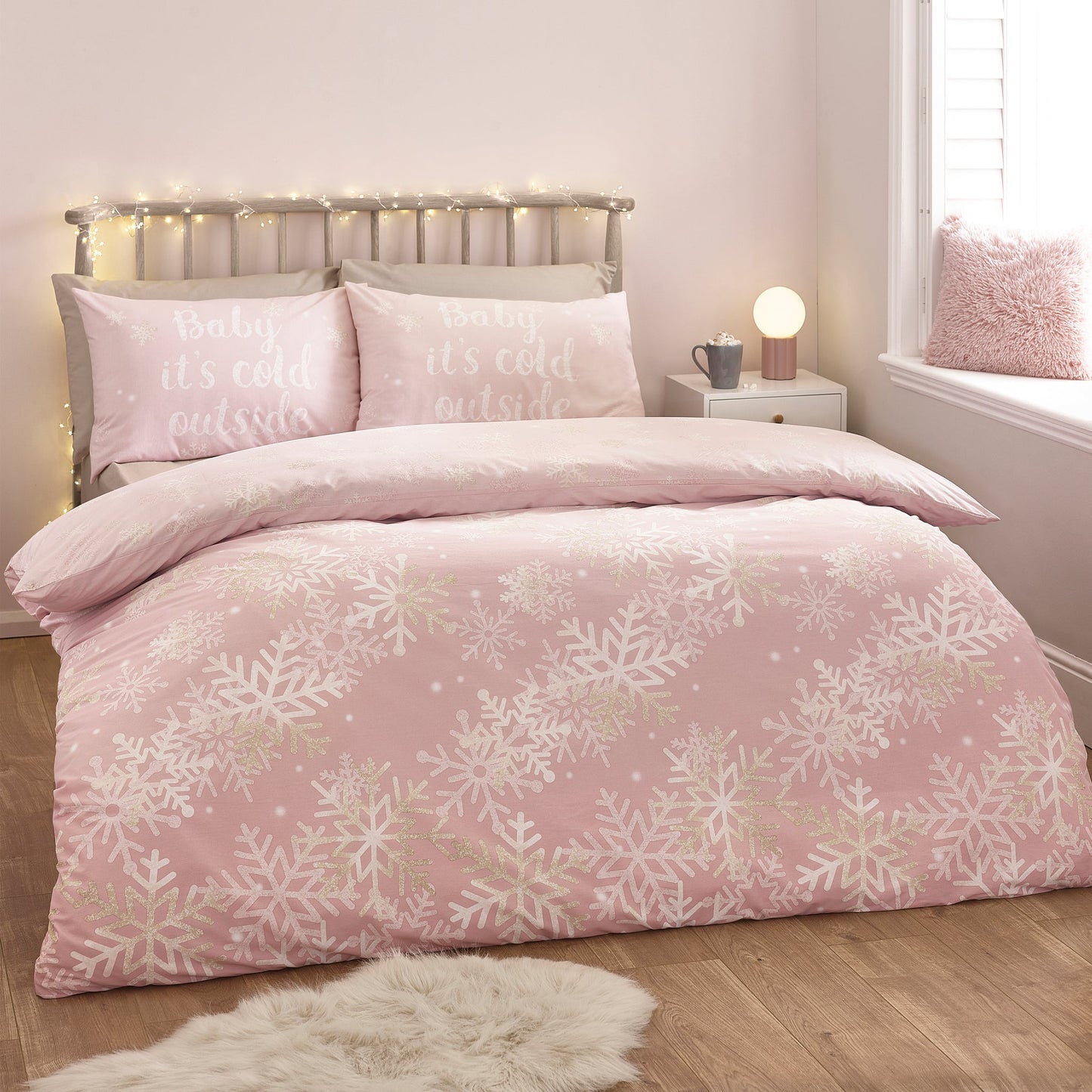 Baby It's Cold Outside Reversible Duvet Cover Set in Pink by Catherine Lansfield