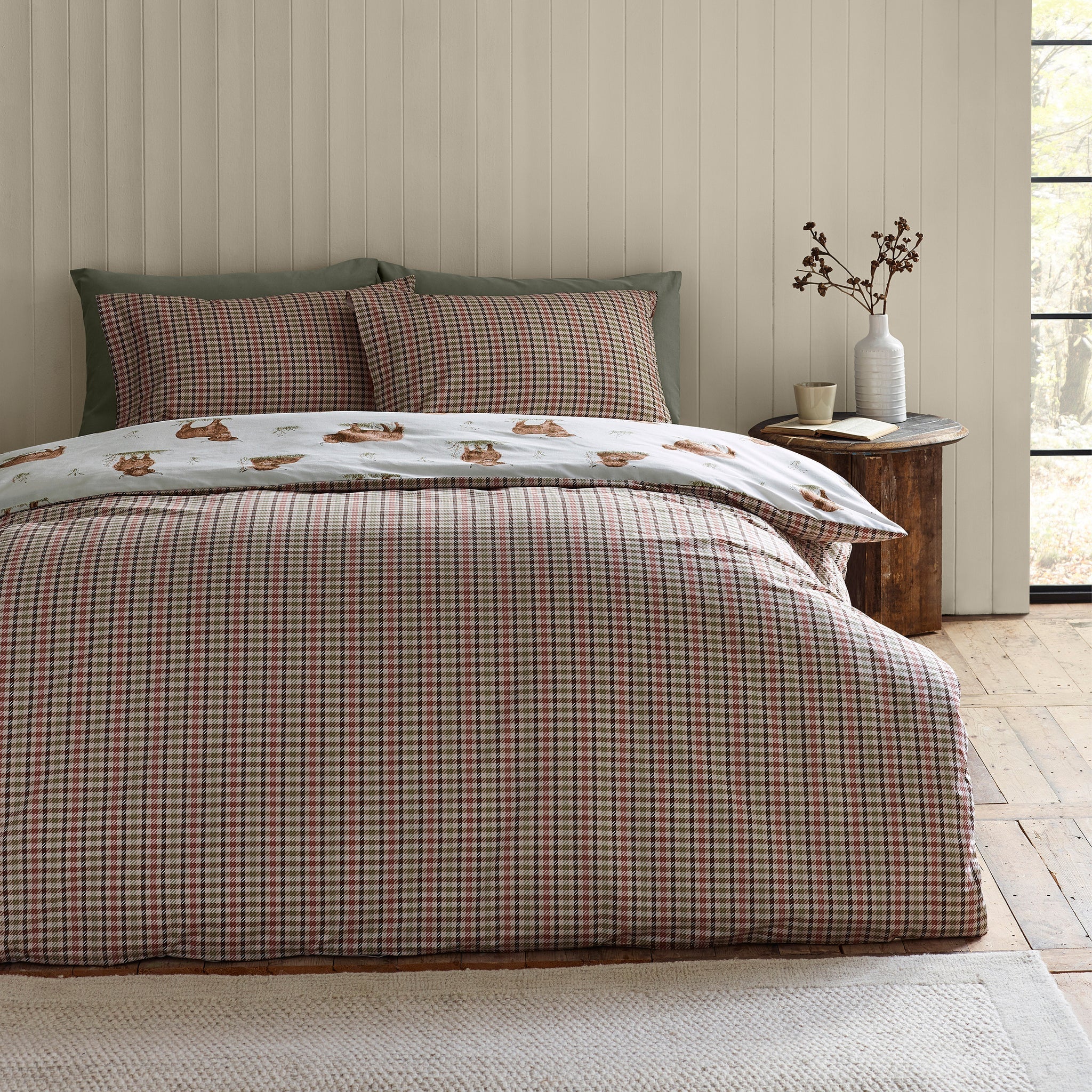 Angus Highland Cow Reversible Bedding Set - Natural