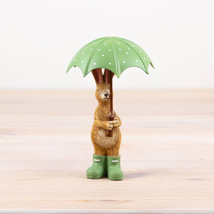 Jasper Rabbit Holding Green Umbrella, 16CM