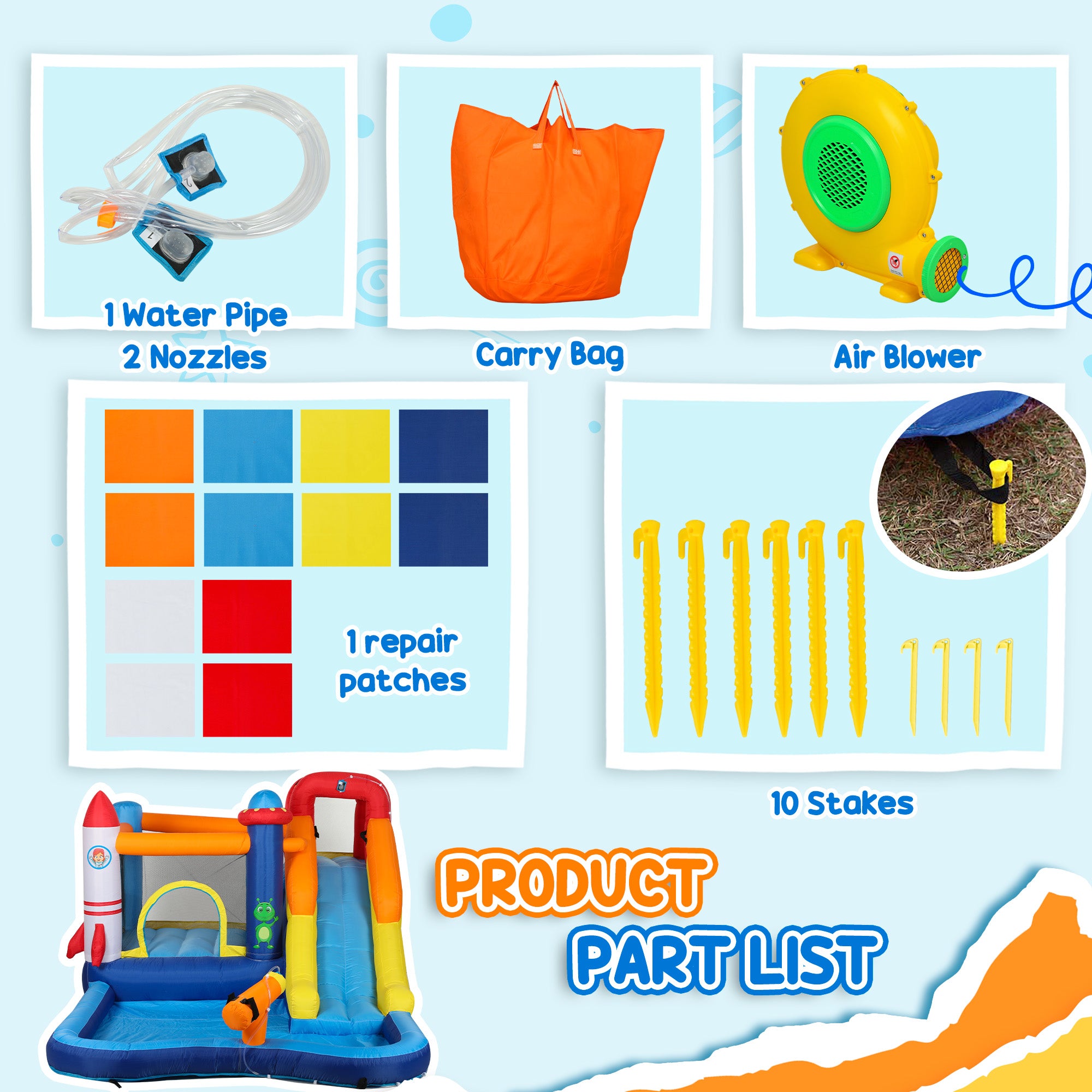 5 in 1 Bouncy Castle for Children with 550W Blower, Water Slide, Splash Pool, Jumping Area.