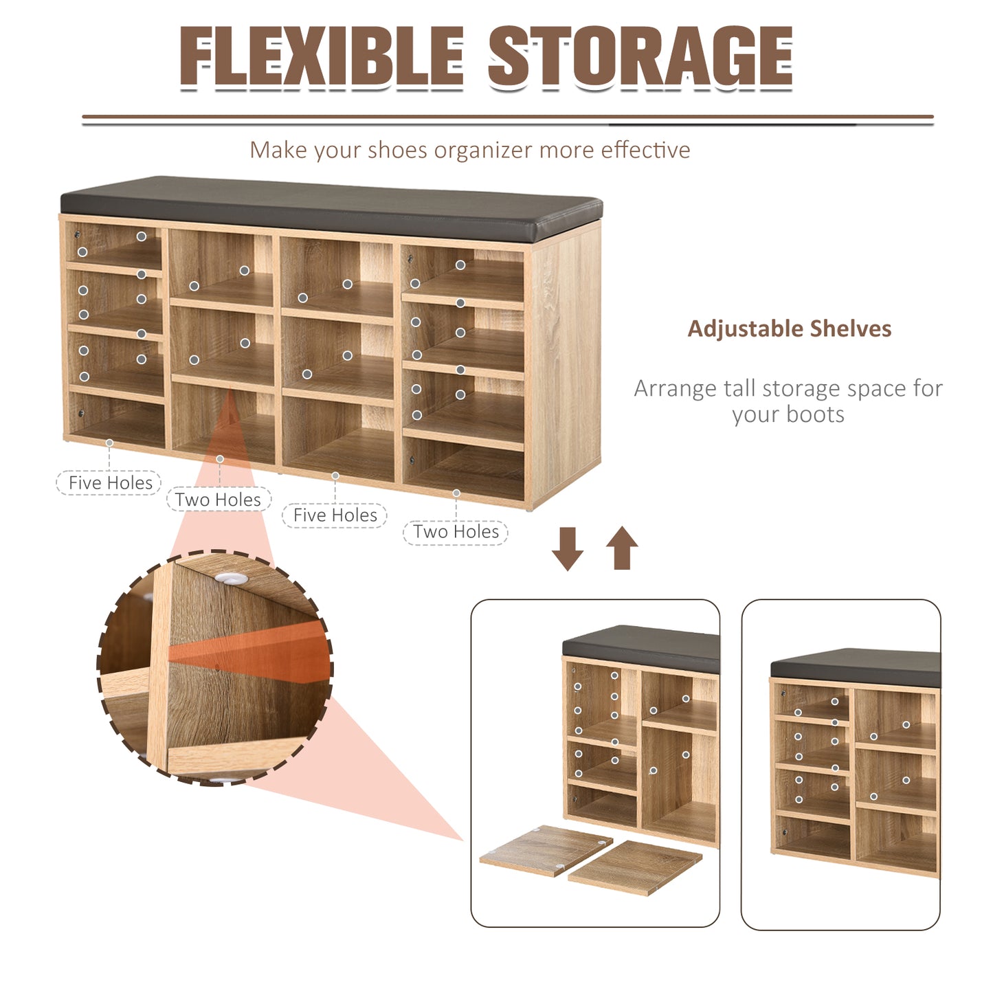 Multi-Storage Shoe Rack w/ 14 Compartments & Cushion