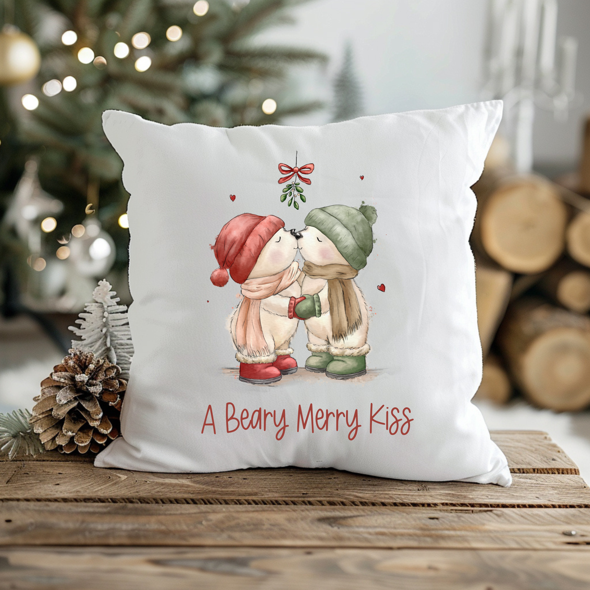 🐻 A Beary Merry Kiss Christmas Cushion