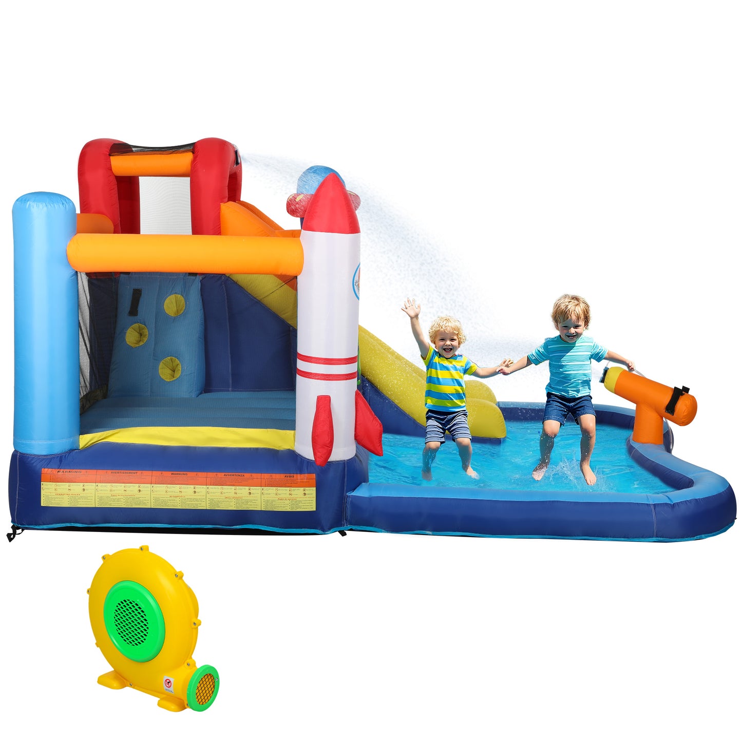 5 in 1 Bouncy Castle for Children with 550W Blower, Water Slide, Splash Pool, Jumping Area.