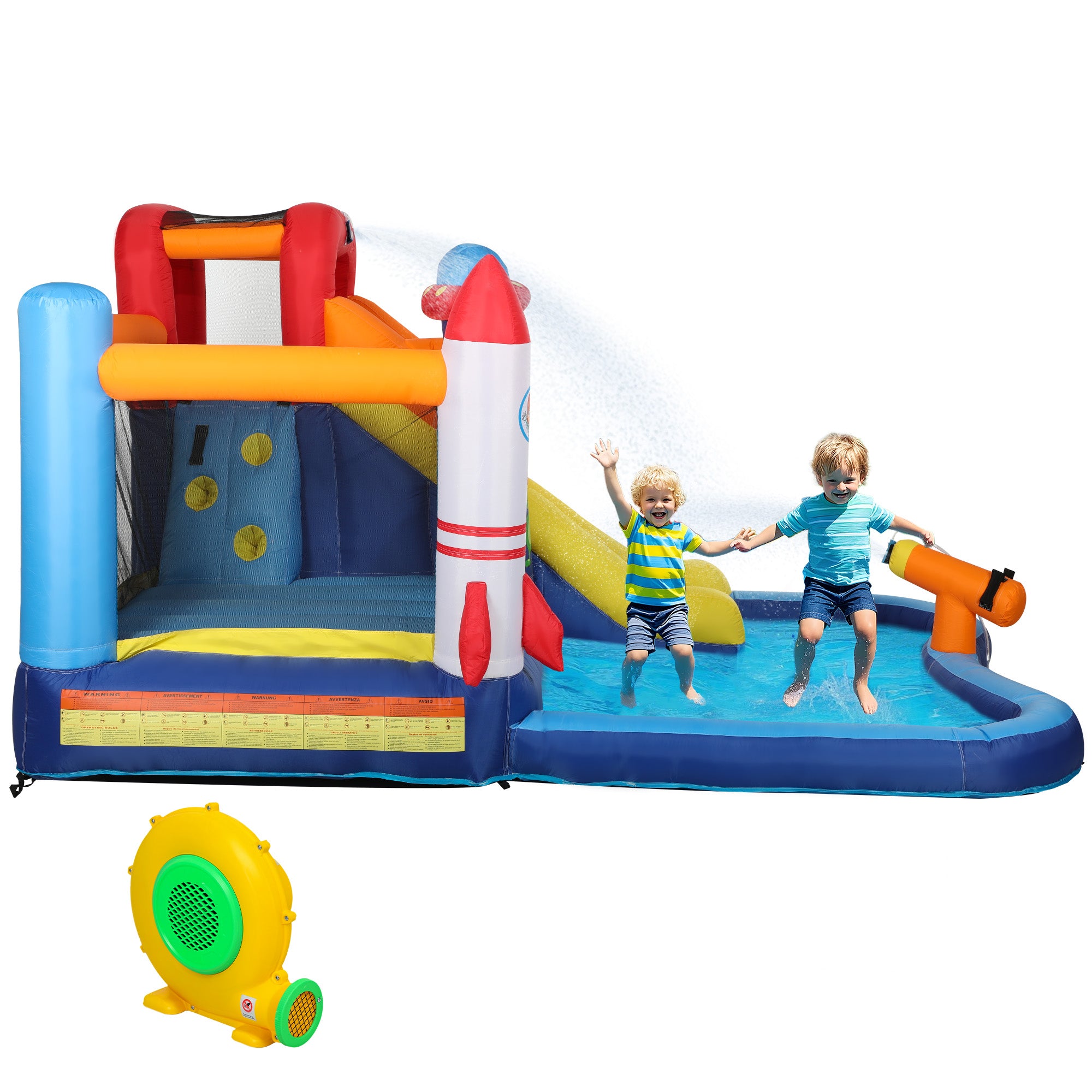 5 in 1 Bouncy Castle for Children with 550W Blower, Water Slide, Splash Pool, Jumping Area.