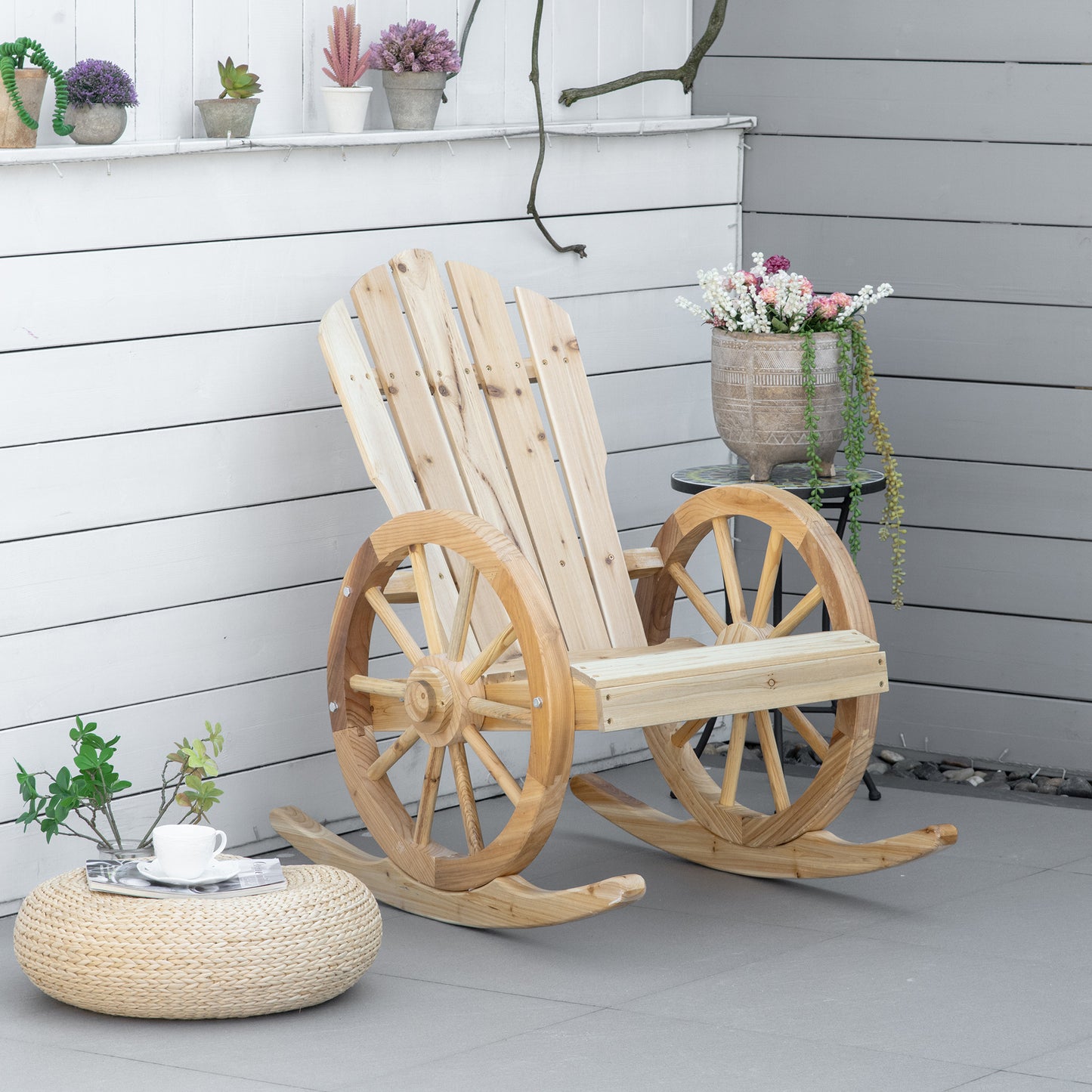 2 Piece Wooden Rocking Chair Reclining Armchair Rocker - Natural