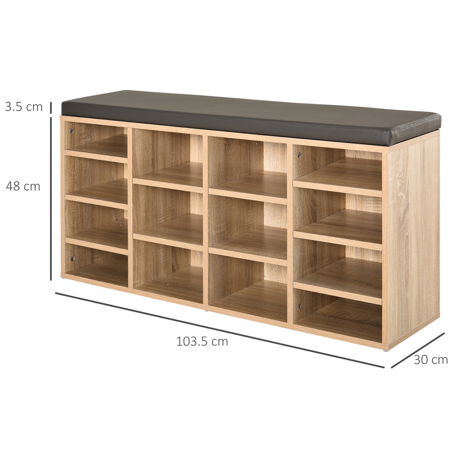 Multi-Storage Shoe Rack w/ 14 Compartments & Cushion