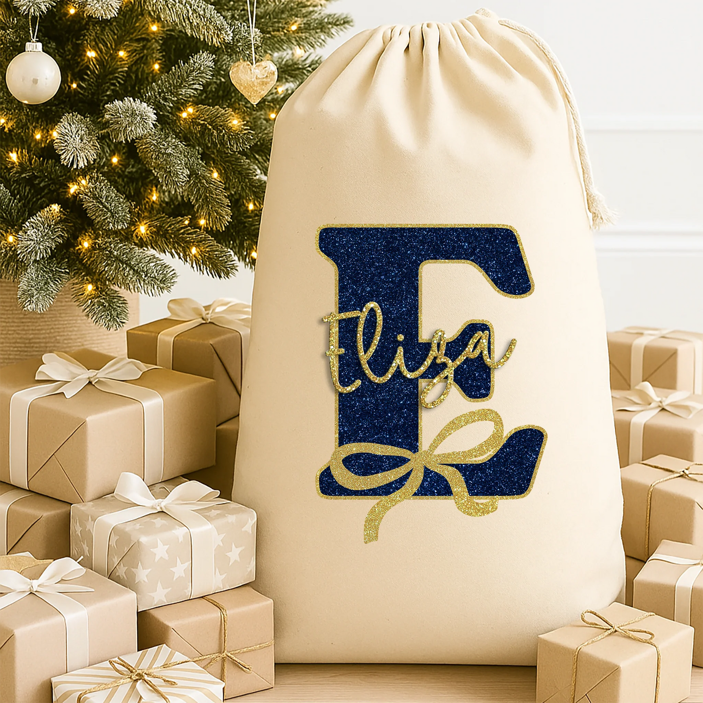 Personalised Navy and Gold Initial Sack