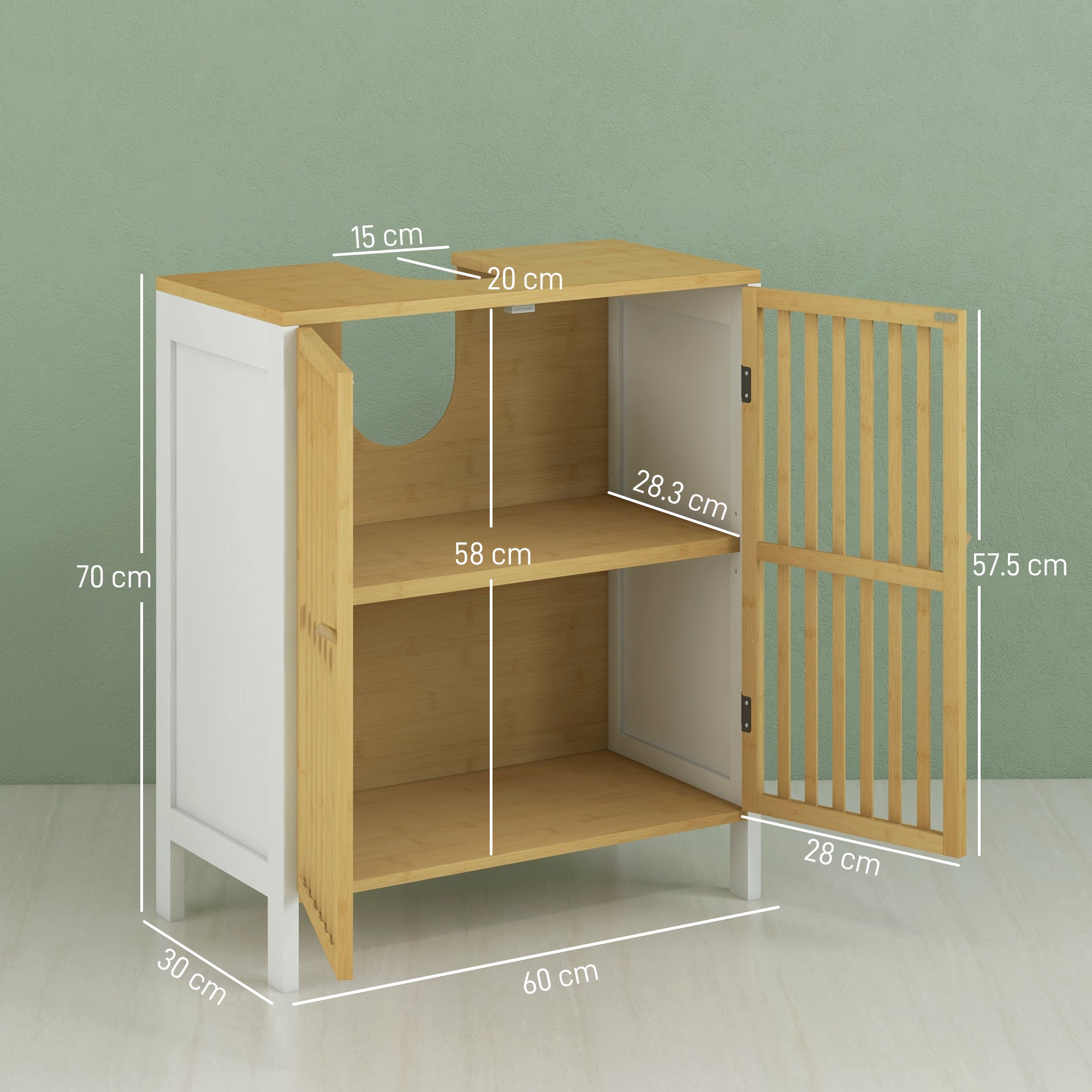 Bamboo-Blend Retro Cut-Out Under Sink Cabinet