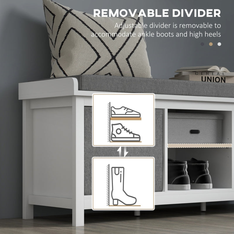Shoe Bench with Cushioned Seat & Fabric Drawers