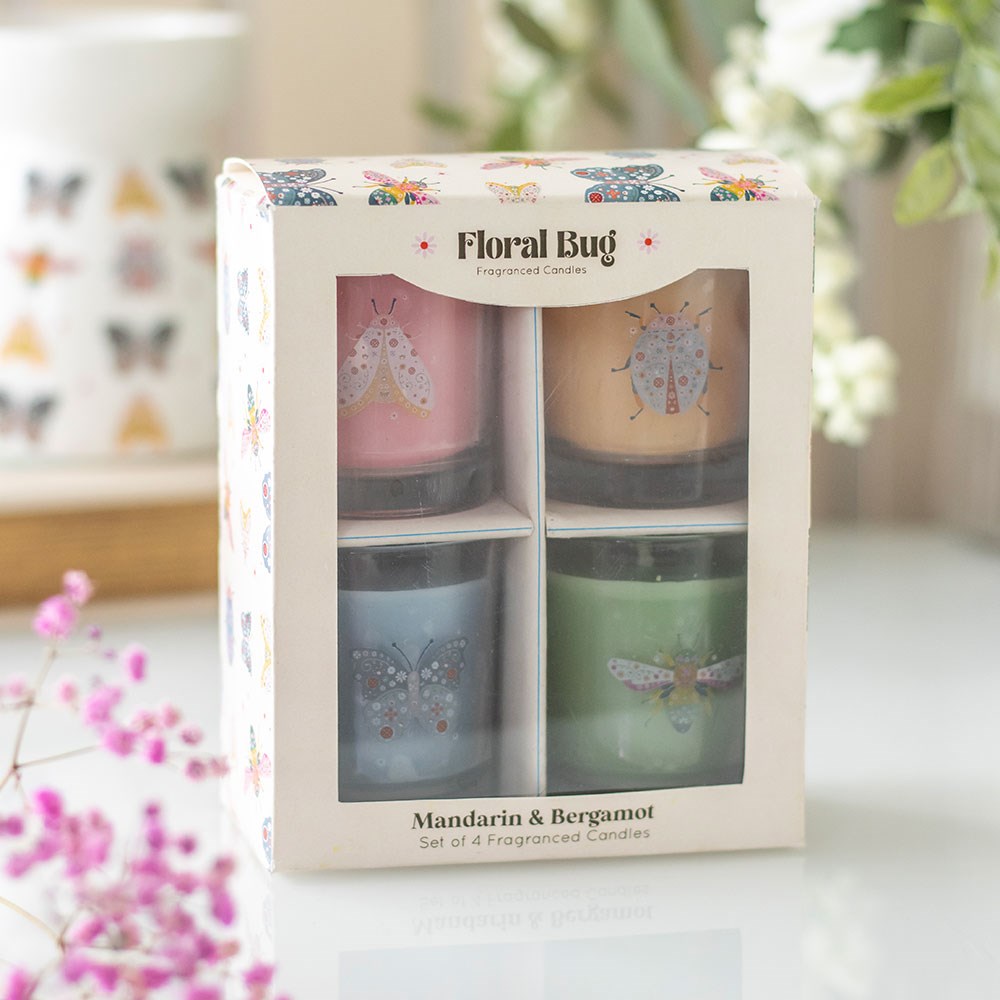 Set of 4 Floral Bug Mandarin and Bergamot Candles
