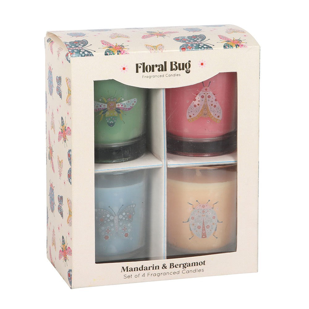 Set of 4 Floral Bug Mandarin and Bergamot Candles