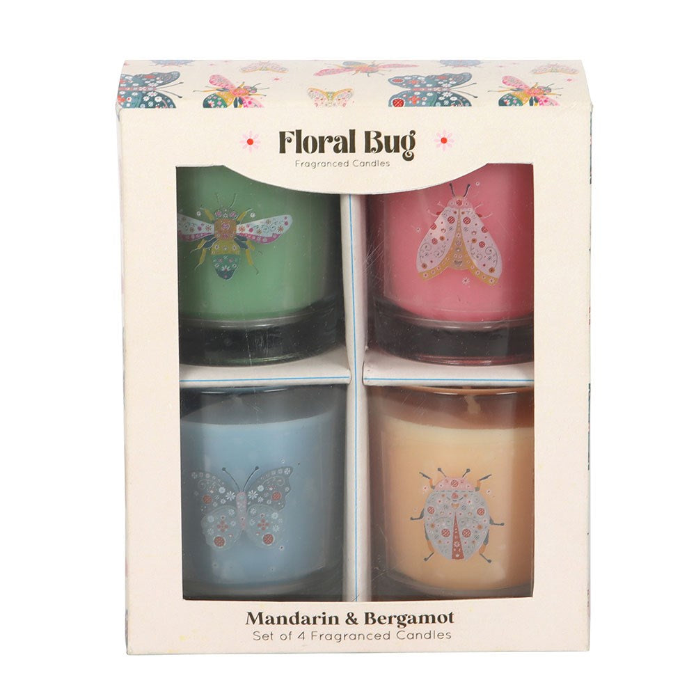 Set of 4 Floral Bug Mandarin and Bergamot Candles