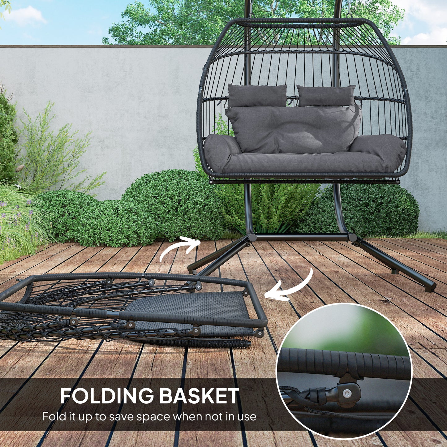 Rattan Double Hanging Egg Chair with Stand
