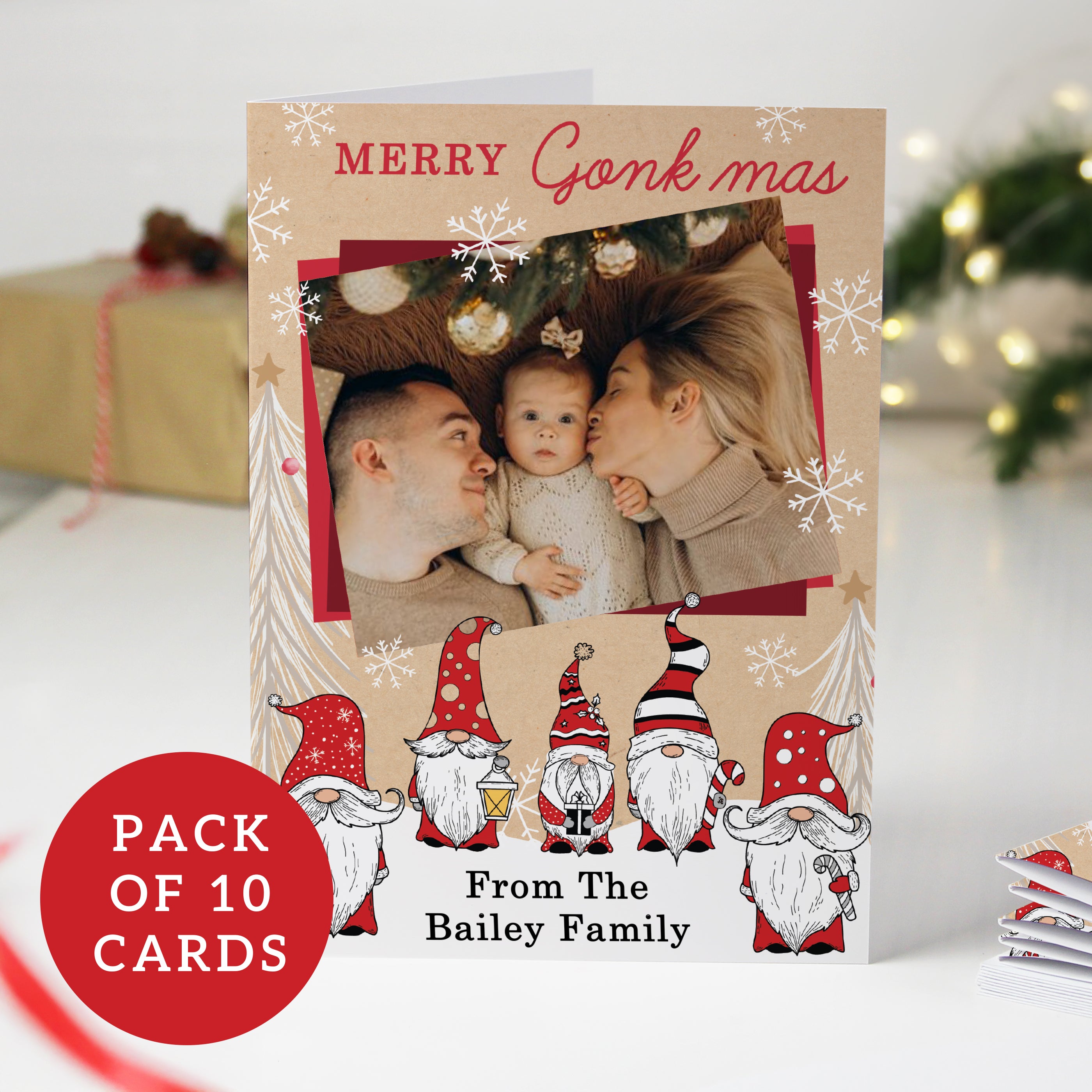 Personalised Photo Upload Pack of 10 Gonk Christmas Cards