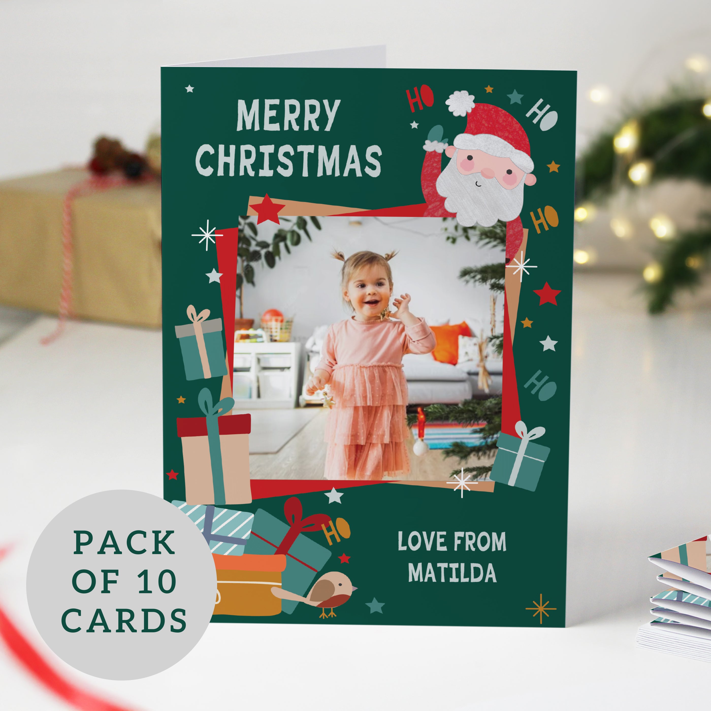 Personalised Photo Upload Pack of 10 Santa Christmas Cards