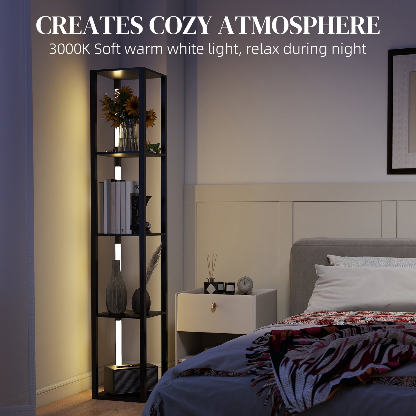 Floor Lamp with Shelves, 4 Layer Dimmable Column Modern Standing Lamp with 3 Brightness Levels