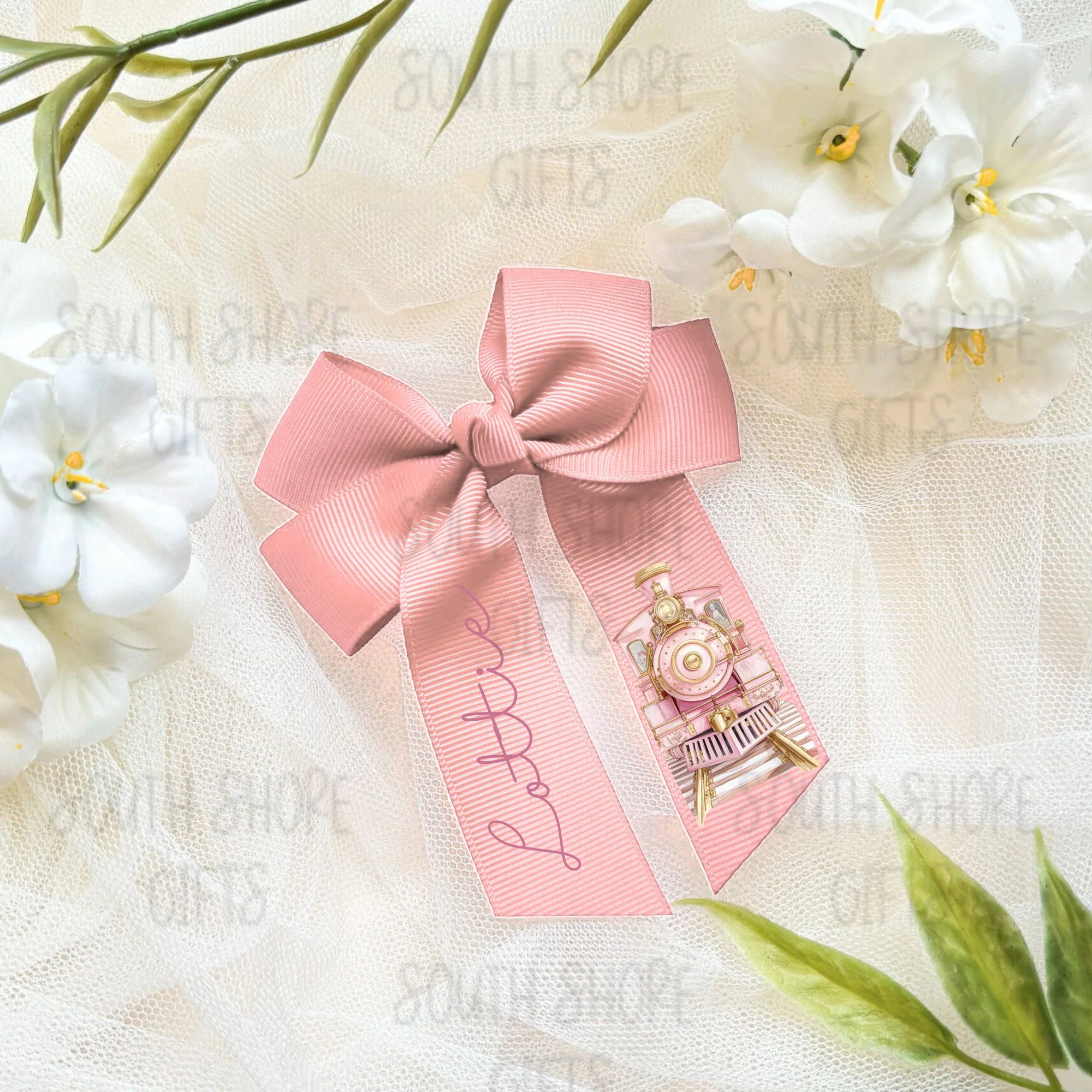 Hair Bow - Pink Train - Personalised