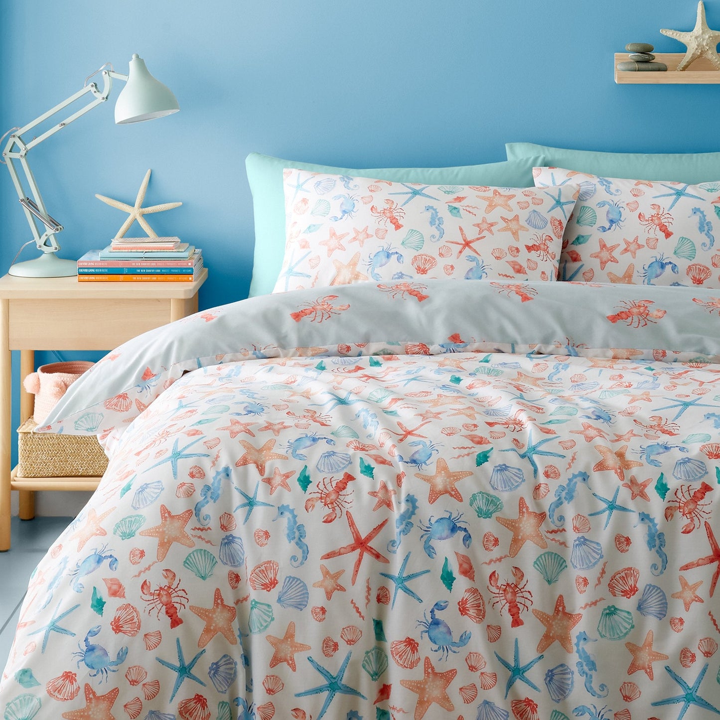 Duvet Cover Set Coastal Bay in Coral/Camel