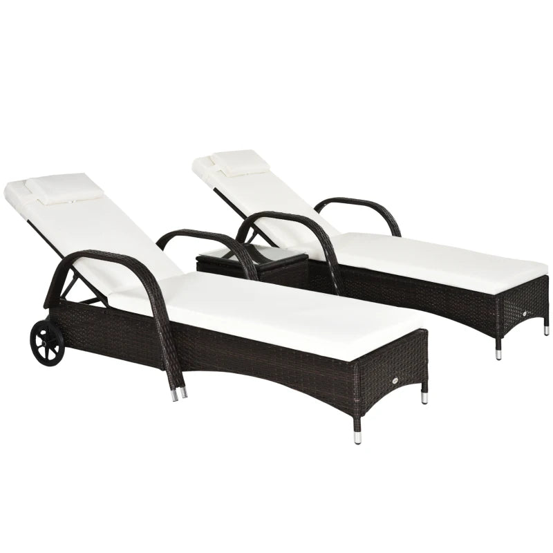 3 Pieces PE Rattan Patio Lounge Chair Set - Grey or Brown