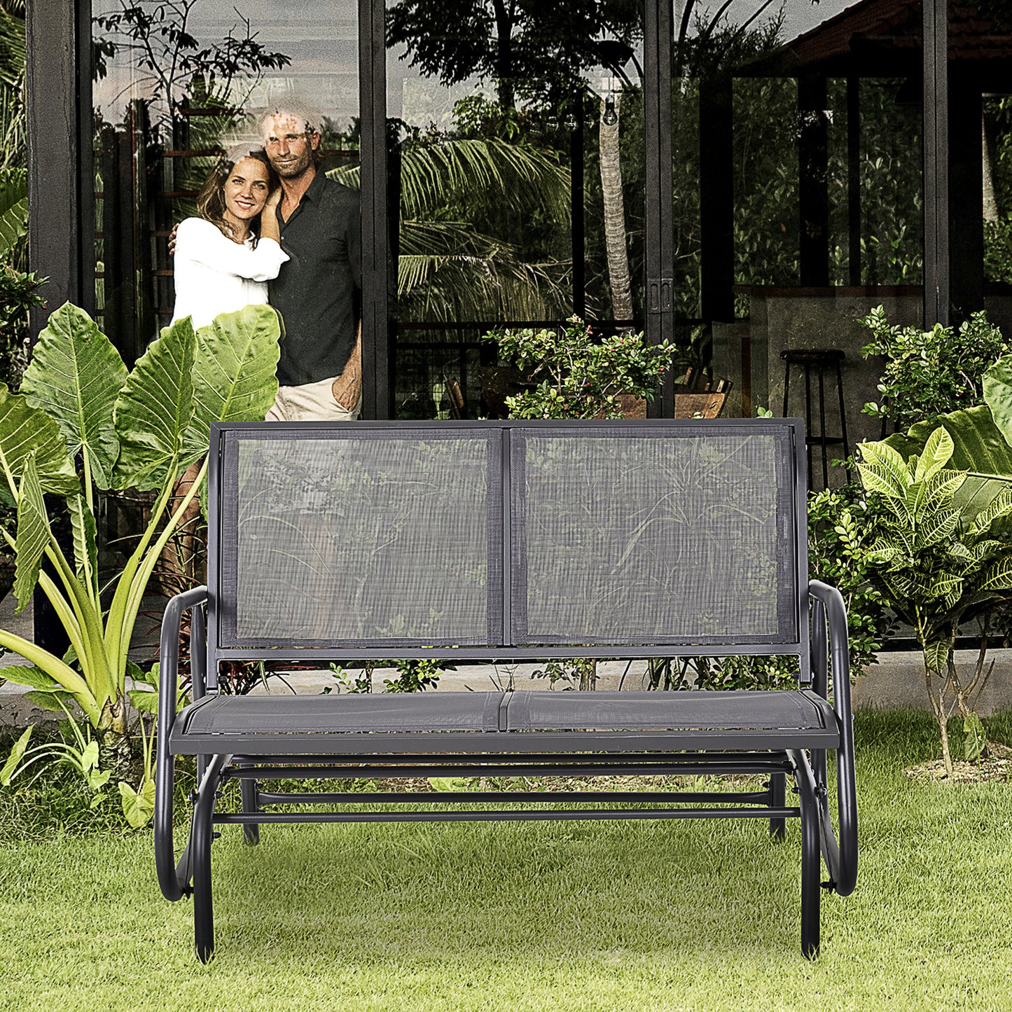 2-Person Outdoor Glider Bench Patio Double Swing Gliding Chair Loveseat