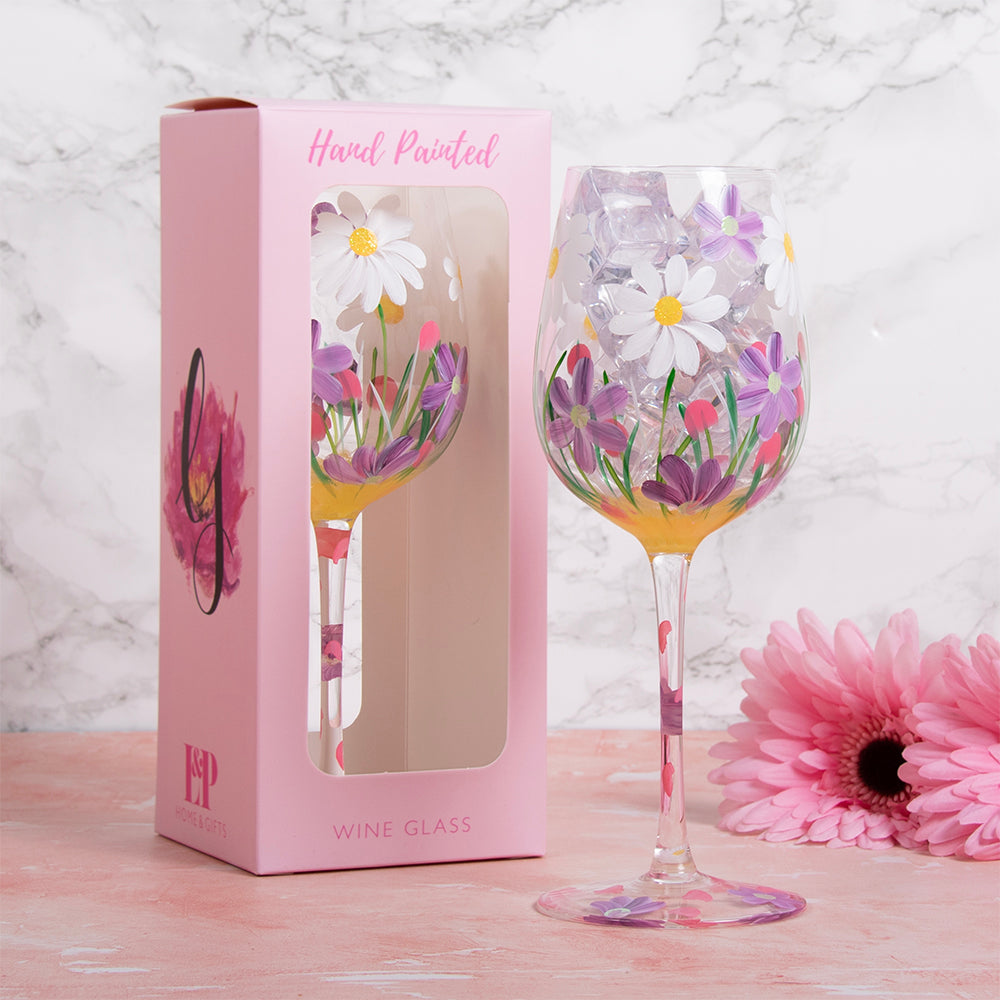 Daisies Wine Glass - Hand Painted