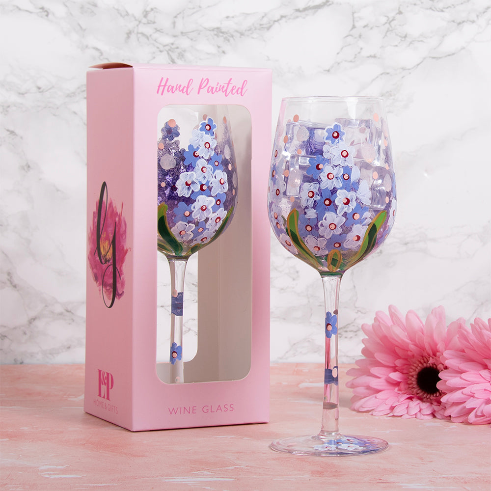 Delphinium Wine Glass - Hand Painted