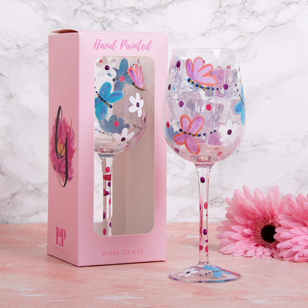 Butterflies Wine Glass - Hand Painted