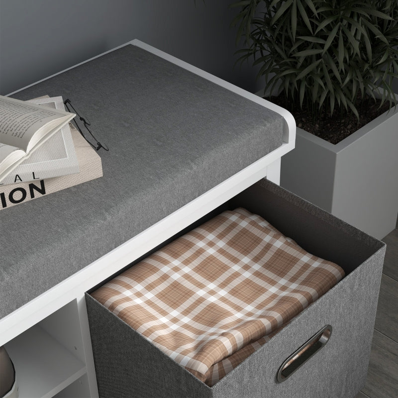 Shoe Bench with Cushioned Seat & Fabric Drawers