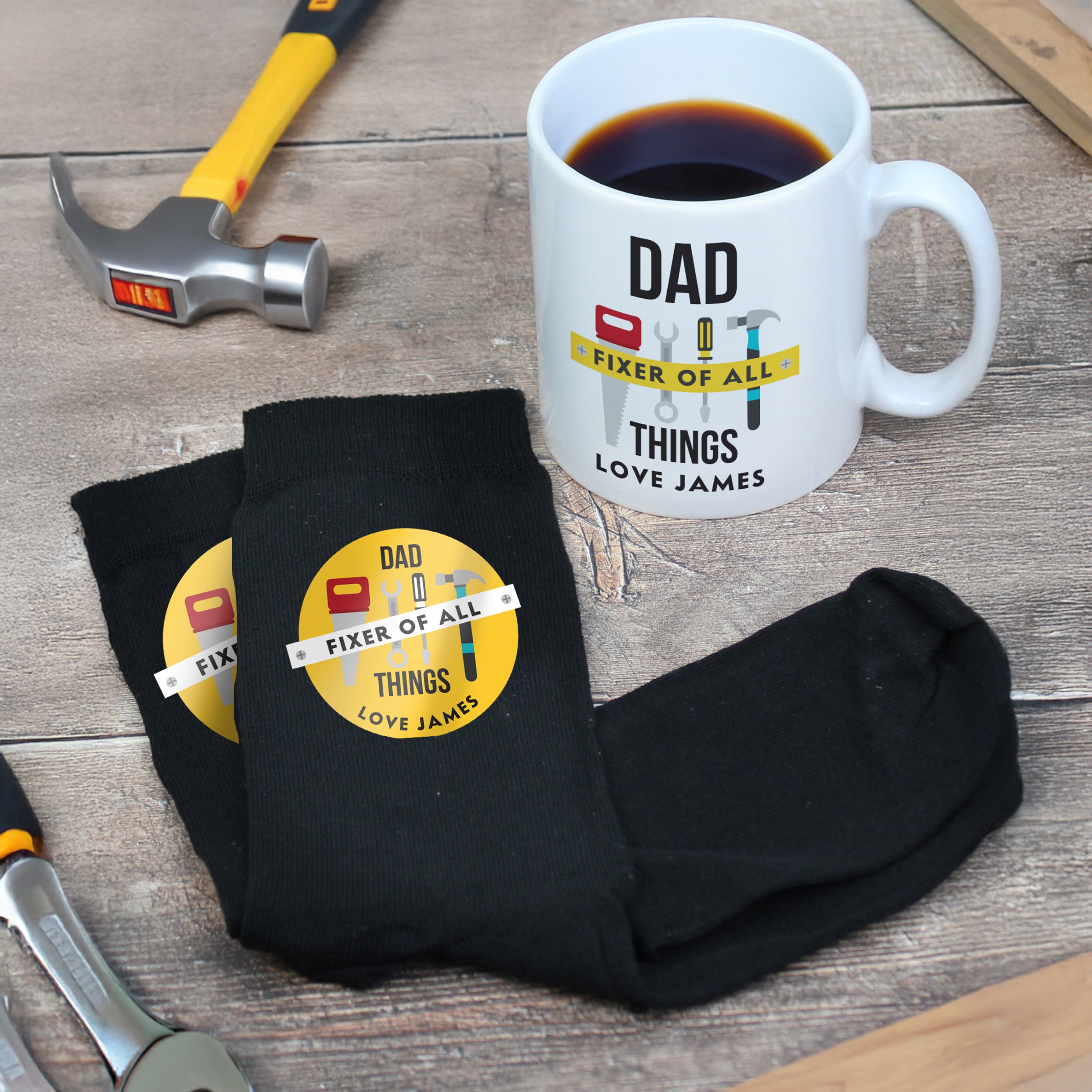 Personalised Fixer of All Things Mug & Socks Set