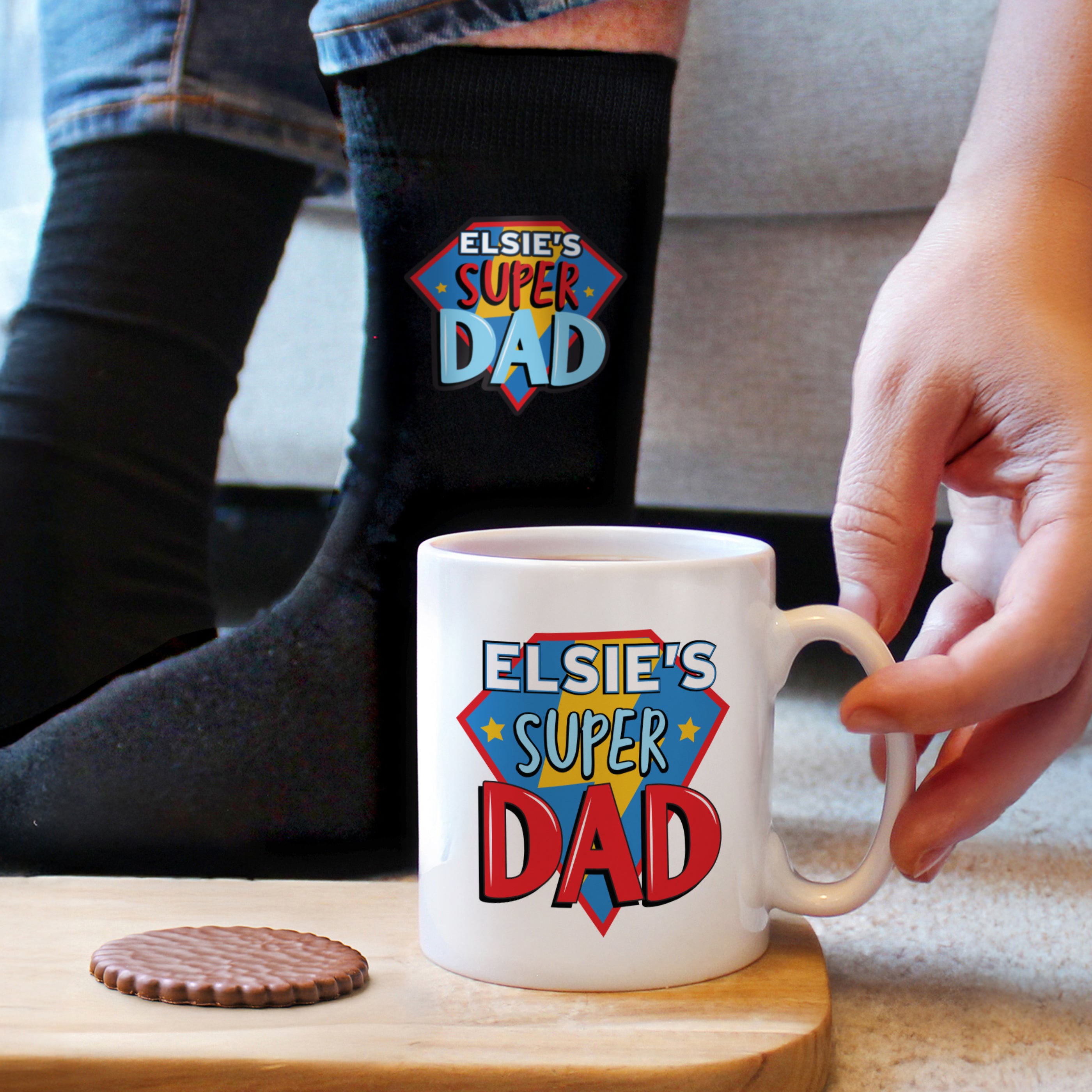 Personalised Super Dad Mug & Socks Set