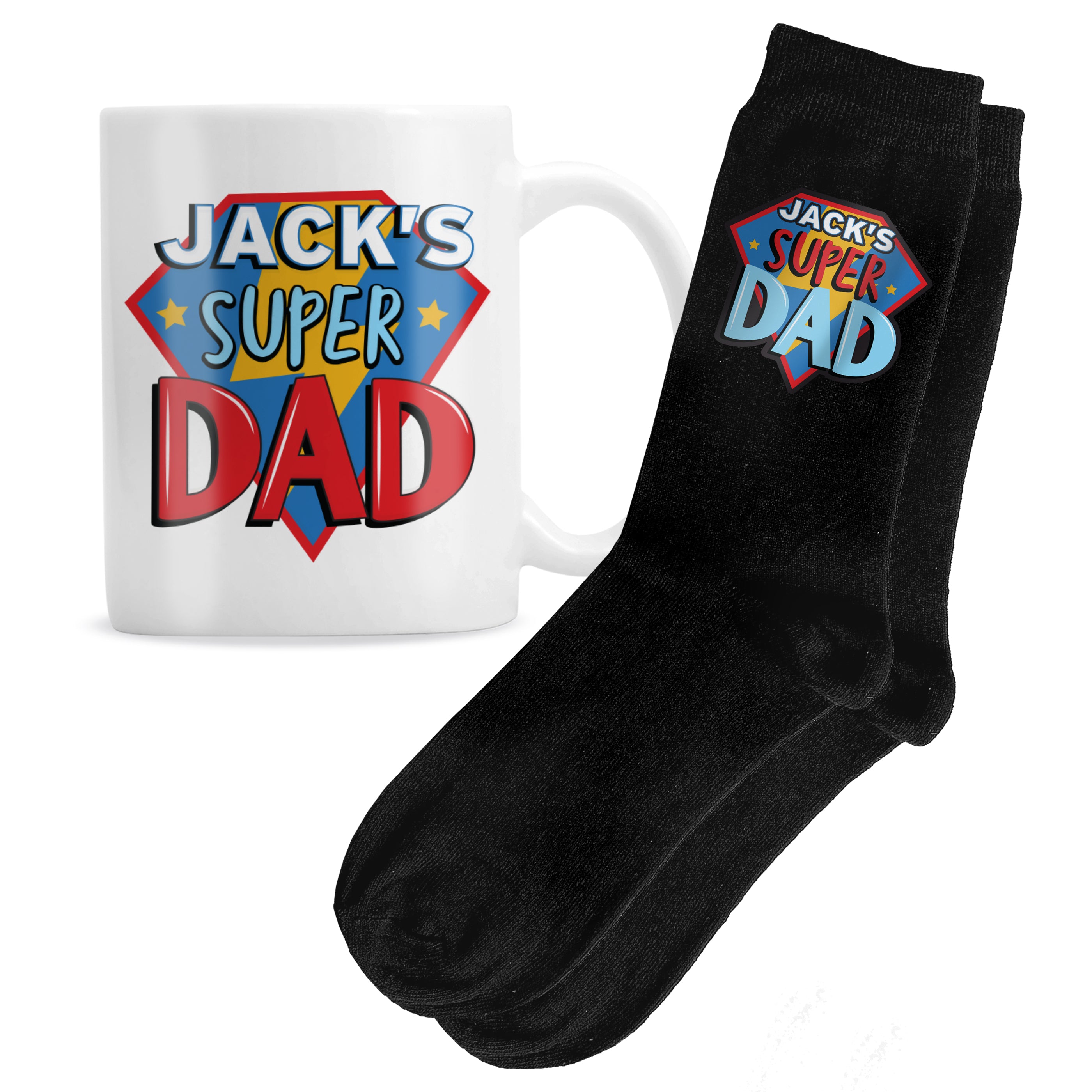 Personalised Super Dad Mug & Socks Set