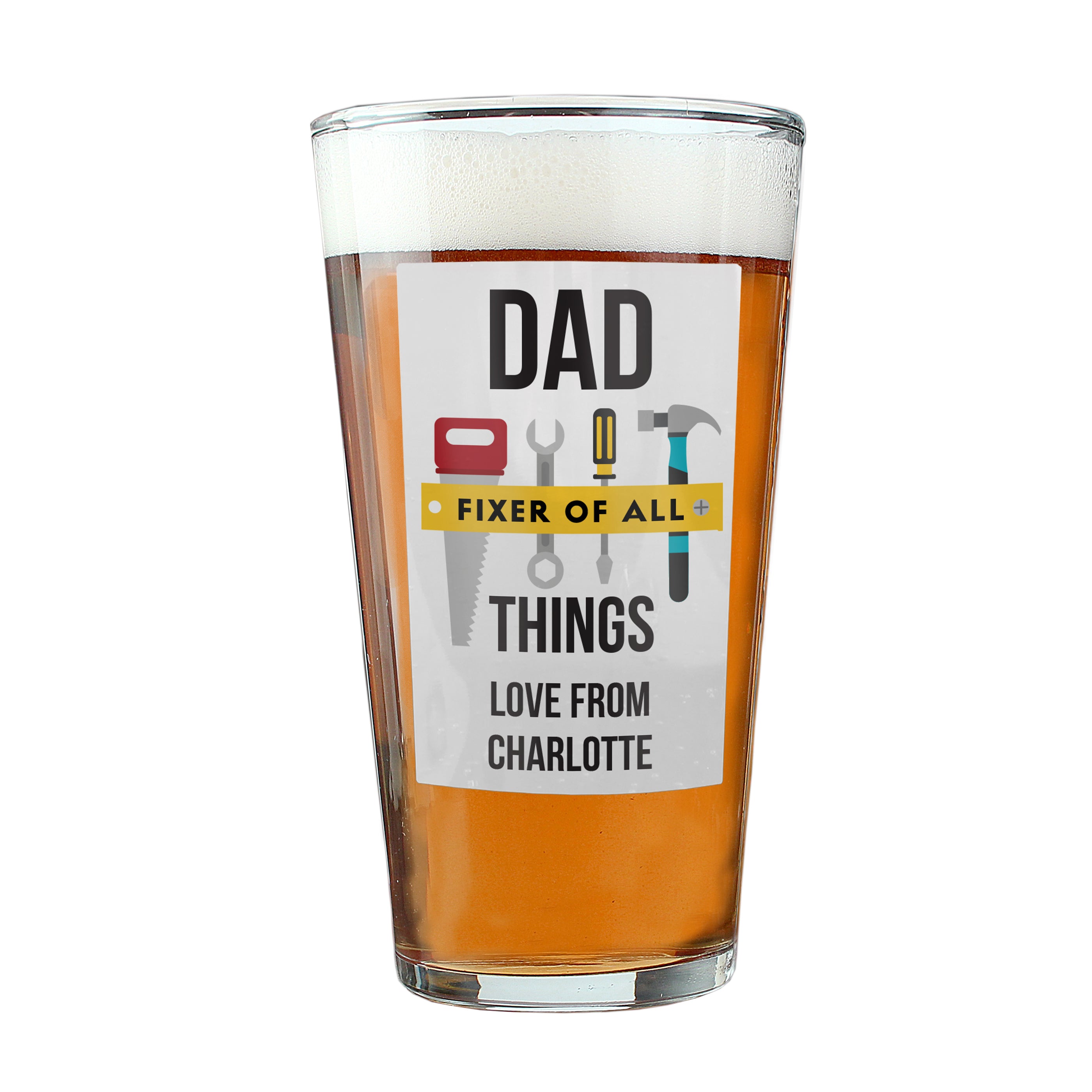 Personalised Fixer Of All Things Printed Beer Glass
