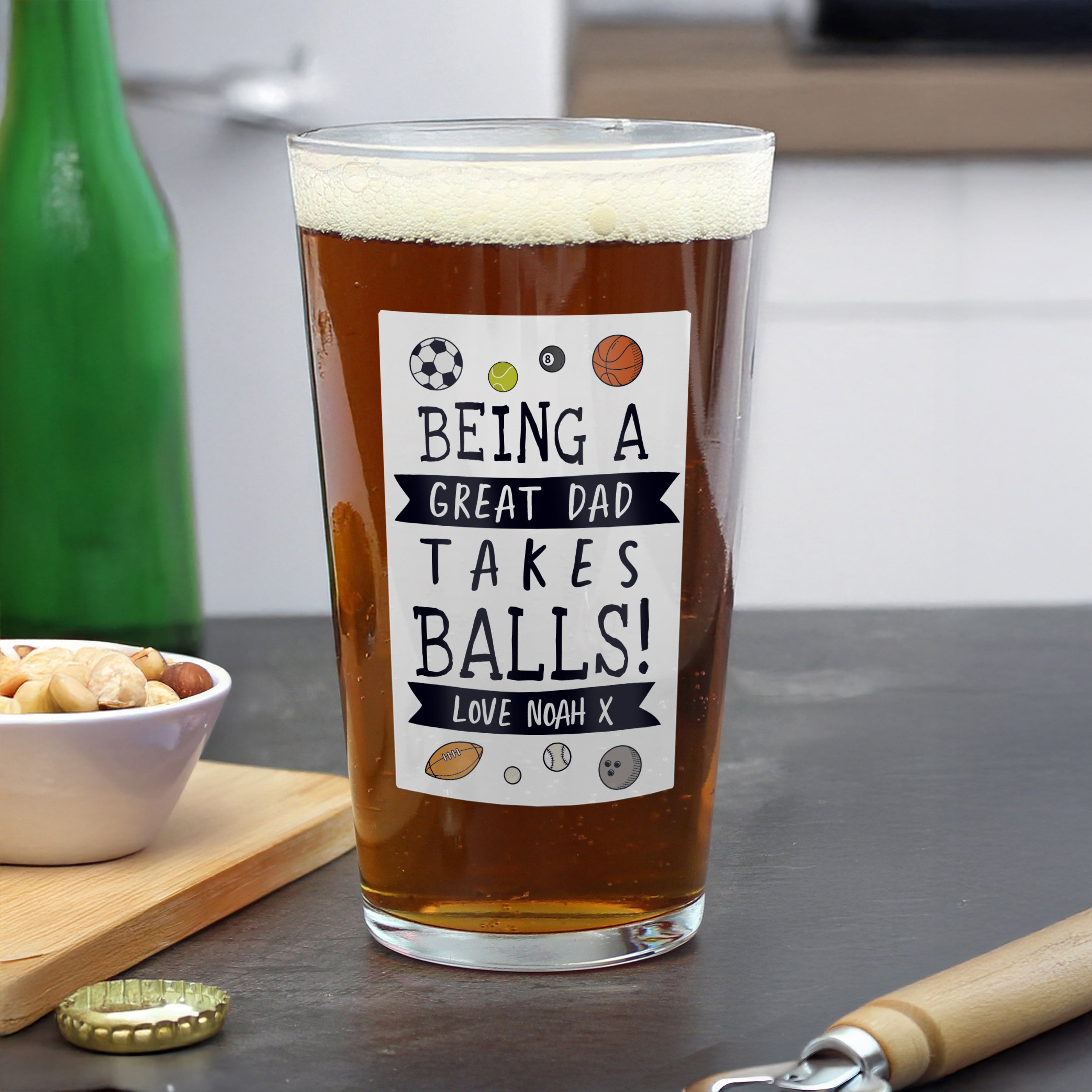 Personalised It Takes Balls Printed Beer Glass