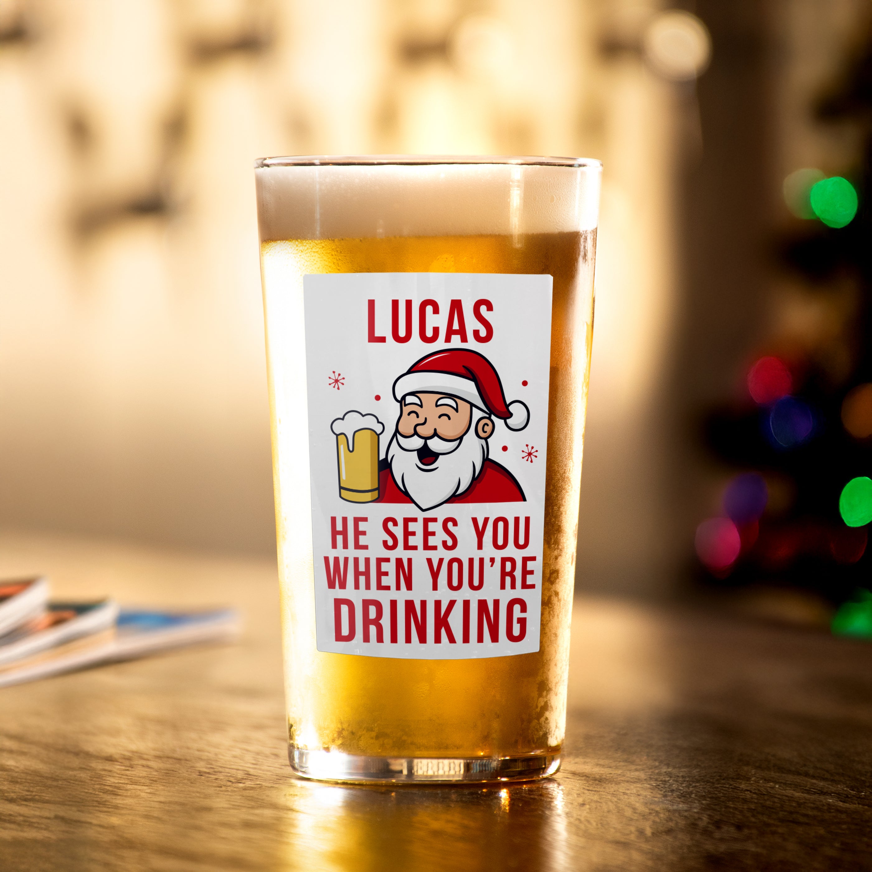Personalised Santa Pun Christmas Beer Glass