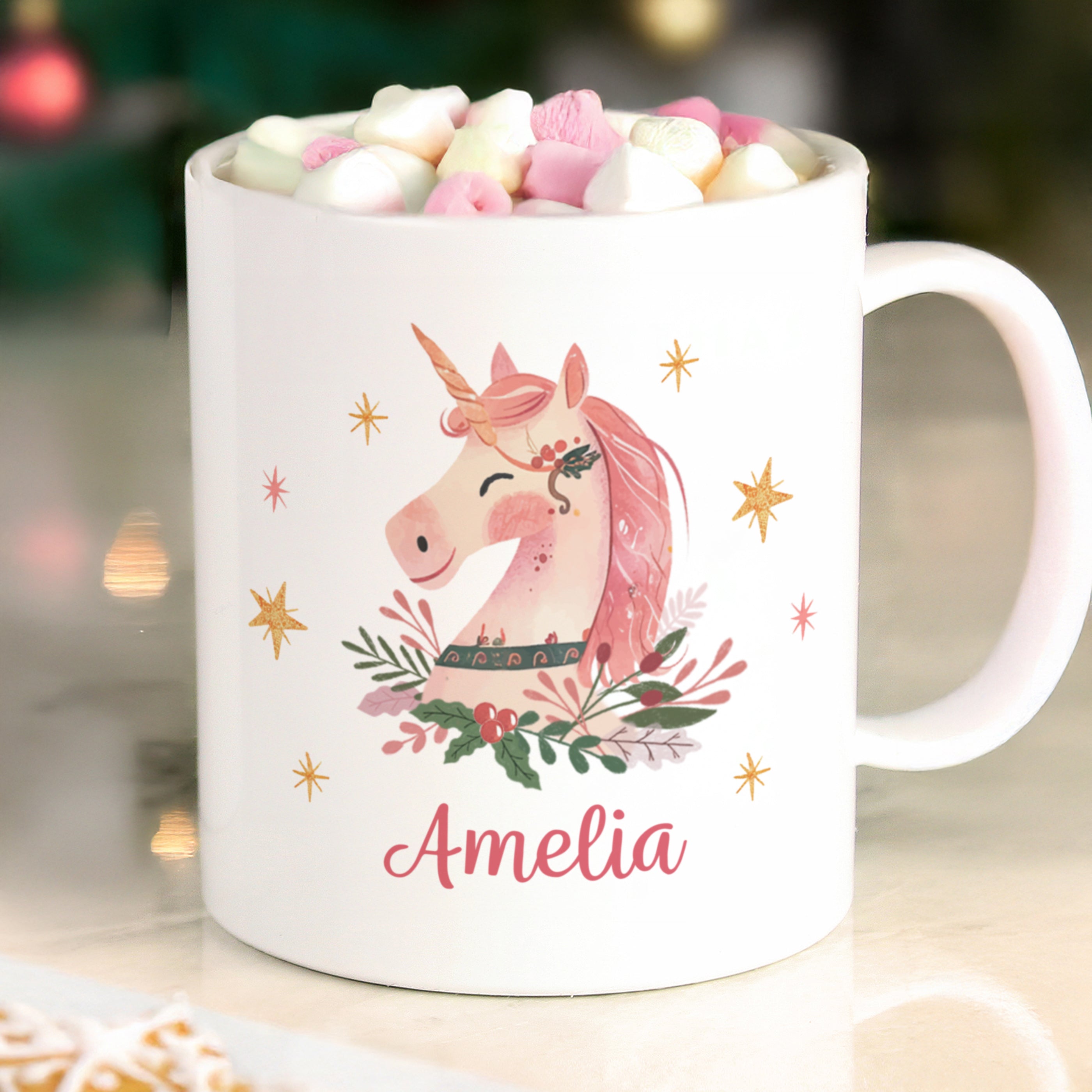 Personalised Unicorn Christmas Plastic Mug