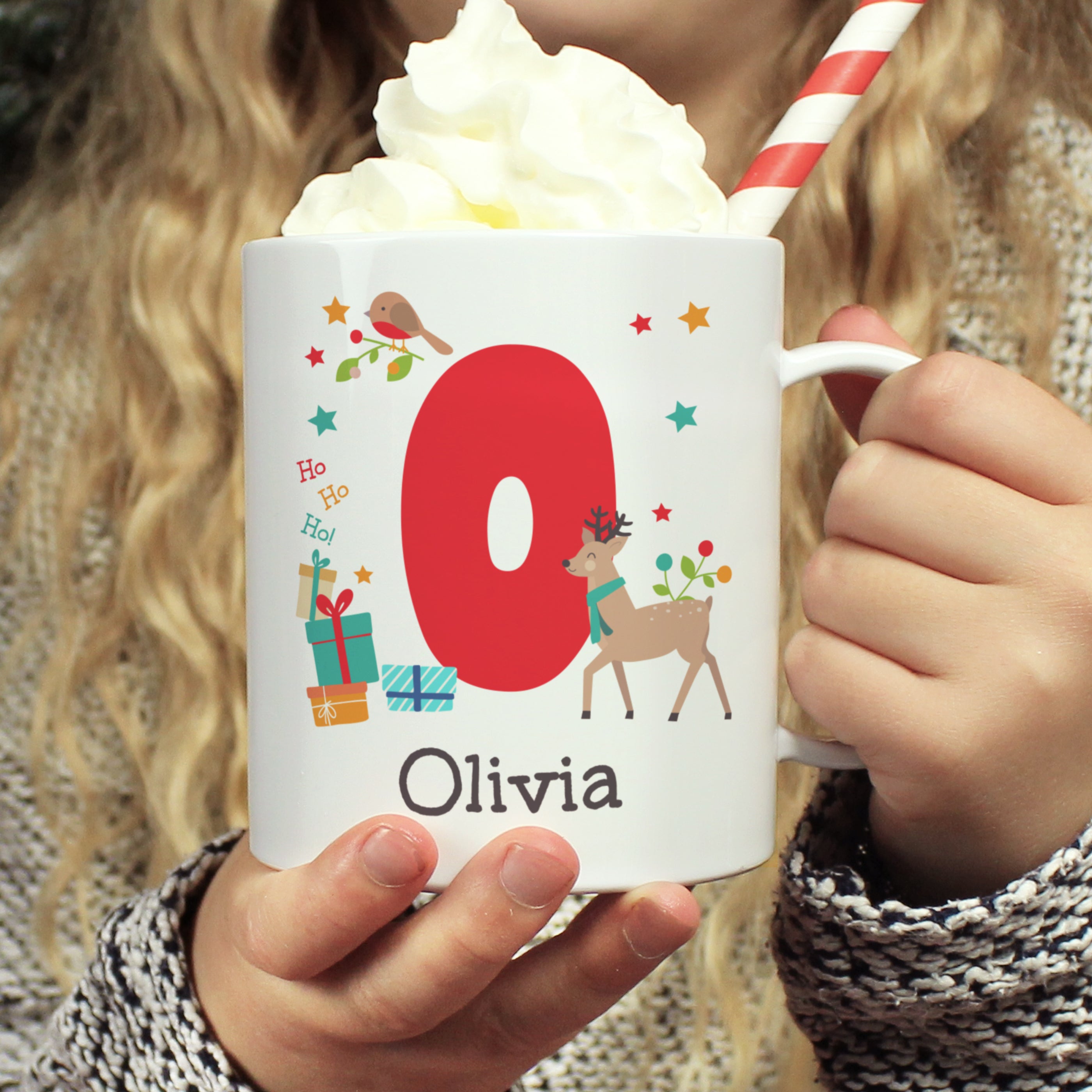 Personalised Initial Reindeer Christmas Plastic Mug