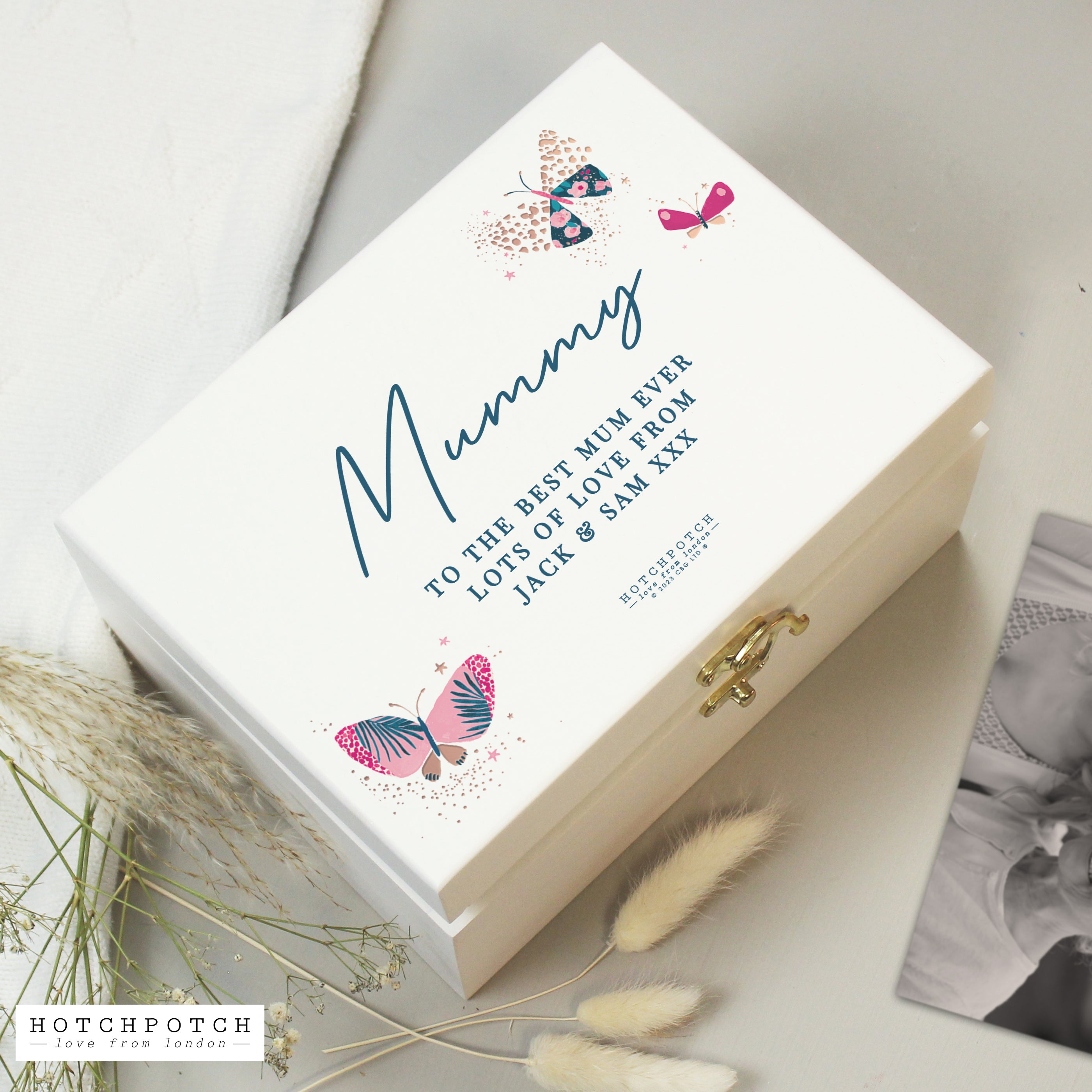 Personalised Butterfly White Wooden Keepsake Box