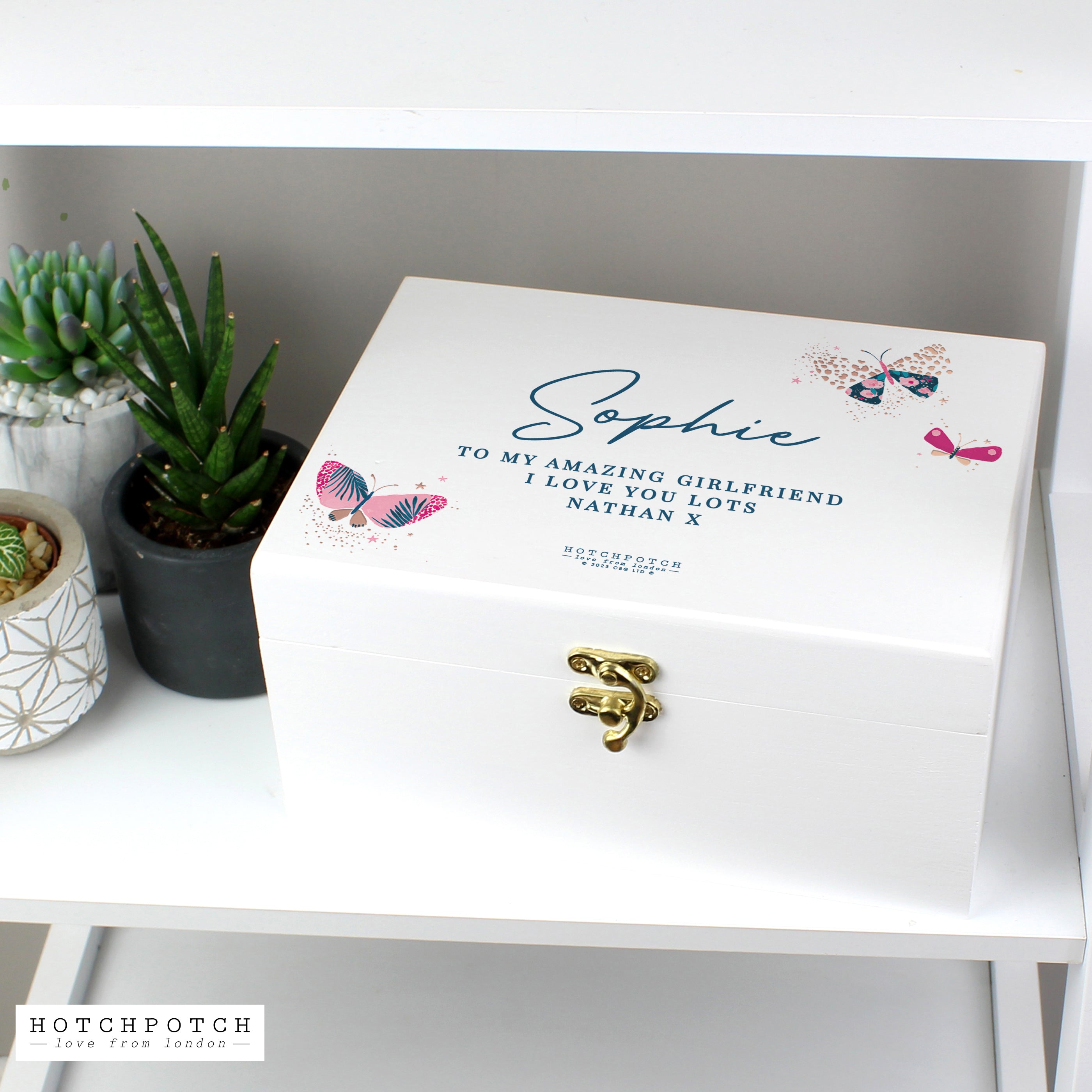 Personalised Butterfly White Wooden Keepsake Box