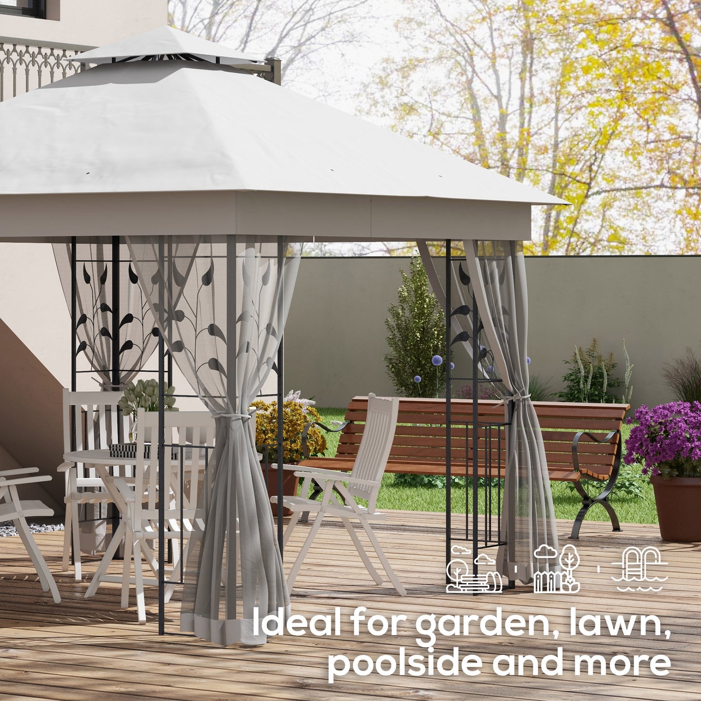 3 x 3(m) Steel Frame Double Roof Garden Gazebo - 3 Colour Options