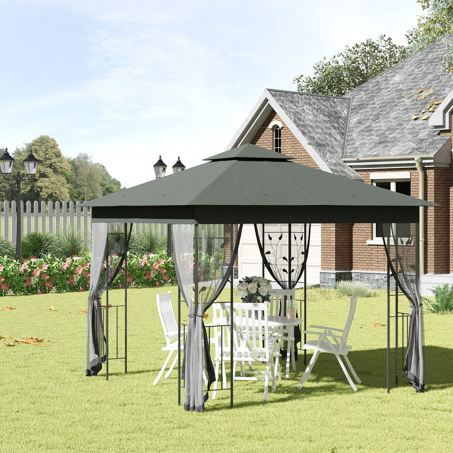 3 x 3(m) Steel Frame Double Roof Garden Gazebo - 3 Colour Options
