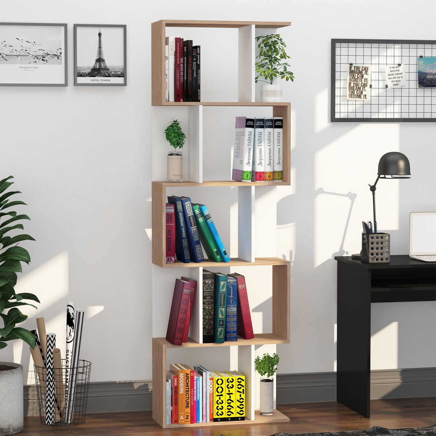 S-Shaped Wooden Freestanding Storage Shelf - Colour Options